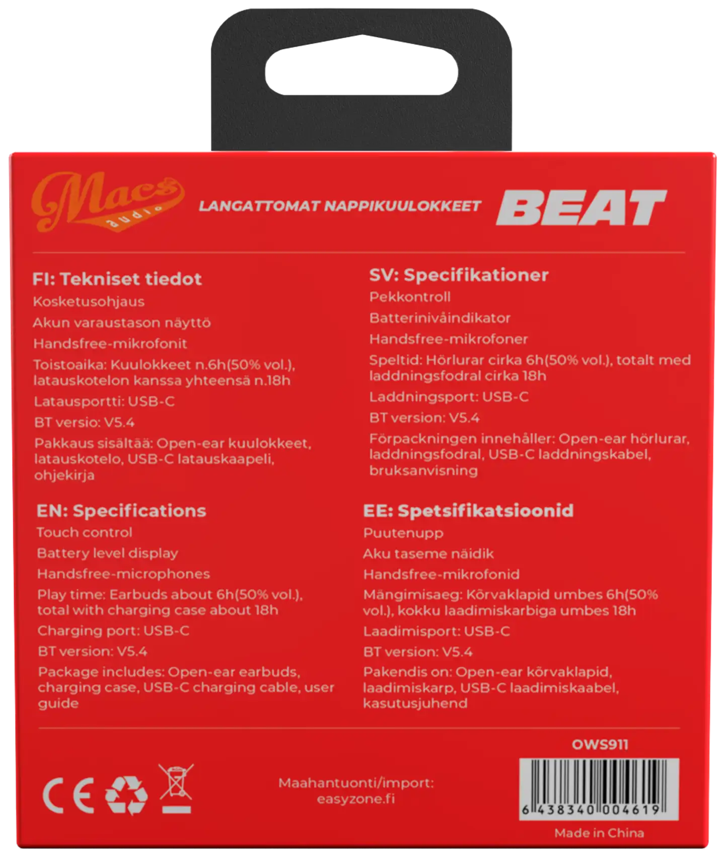 Macs langattomat open-ear nappikuulokkeet Beat musta - 4