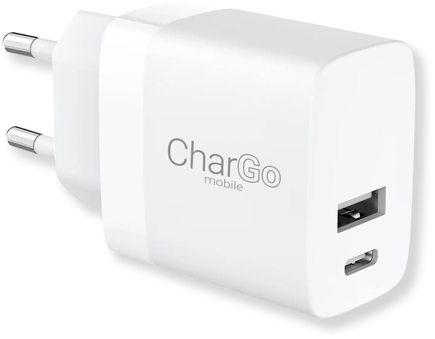 CharGo verkkolaturi, 1 x USB-C + 1 x USB-A (17W), Valkoinen