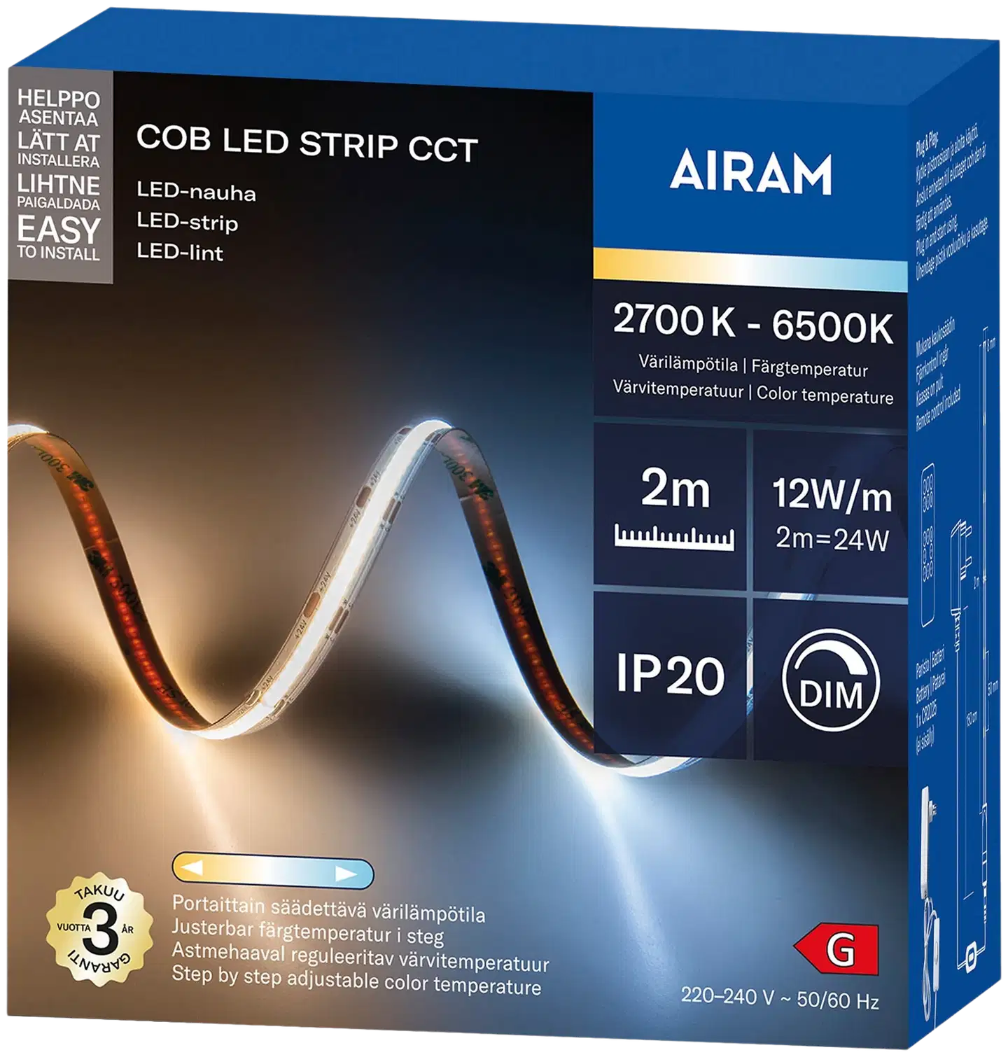 Airam COB LED Strip CCT Led-nauha 24V IP20 2m - 2