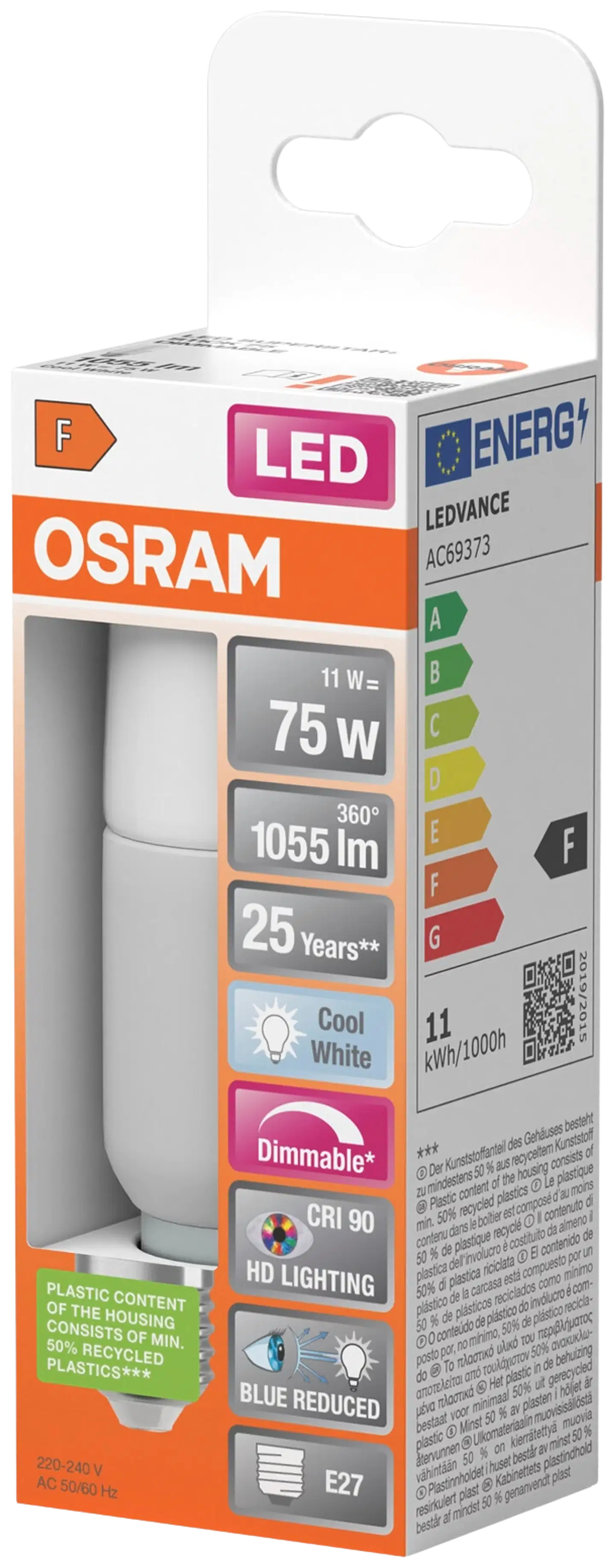 Osram LED-lamppu Stick 11W 4000K 1055lm E27 himmennettävä - 3