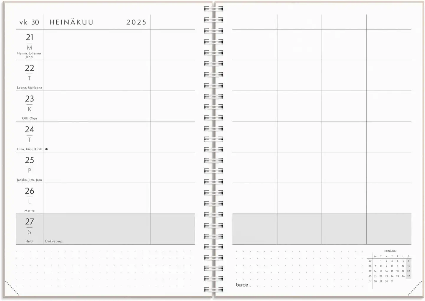 Burde Kalenteri 25/26 Plan more - 2