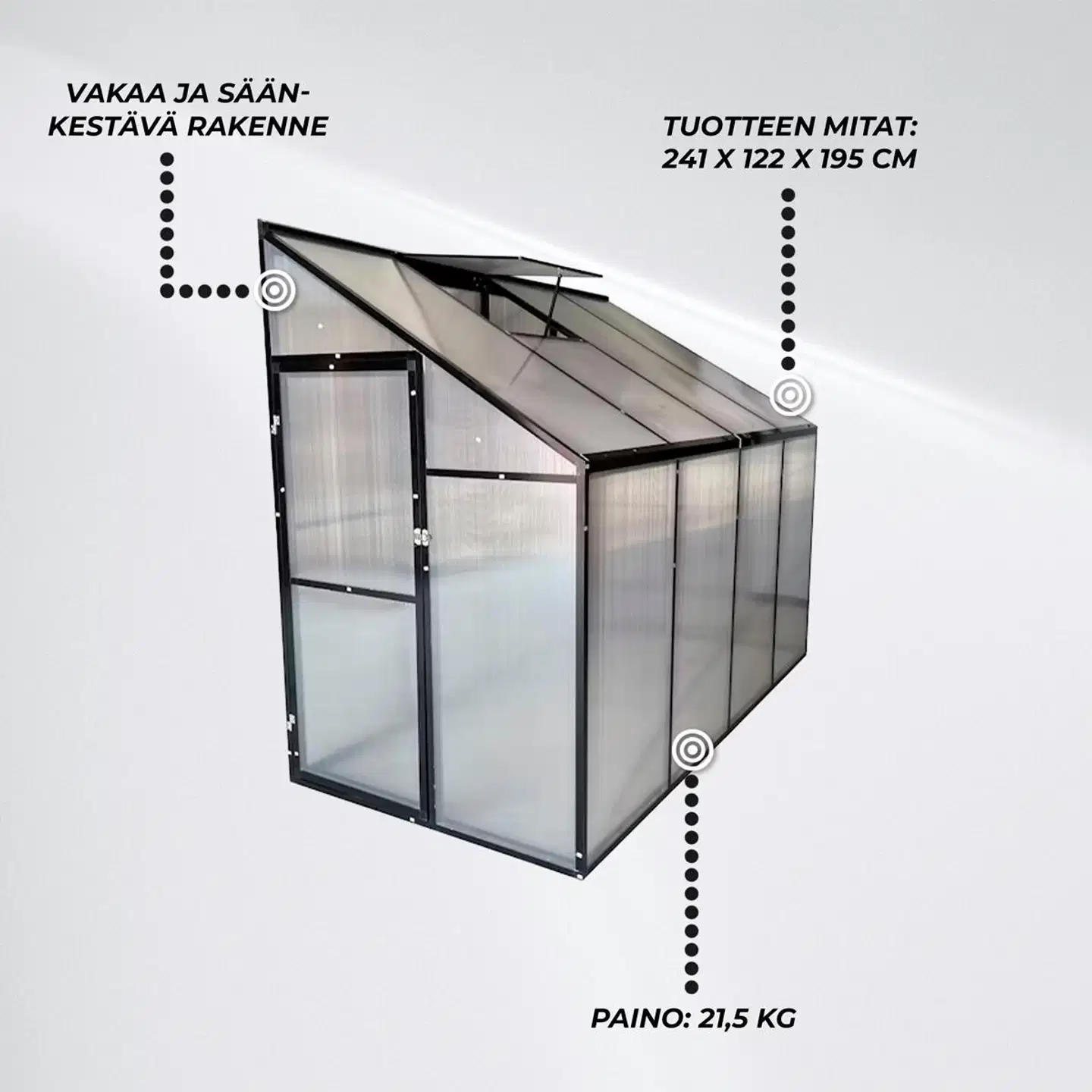 Lykke minikasvihuone sundsvall 241x122x195cm - 2