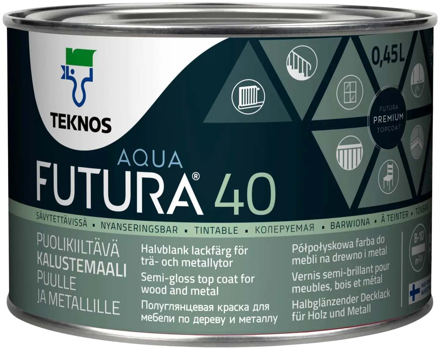 Teknos kalustemaali Futura Aqua 40 0,45 l PM1 valkoinen sävytettävissä puolikiiltävä