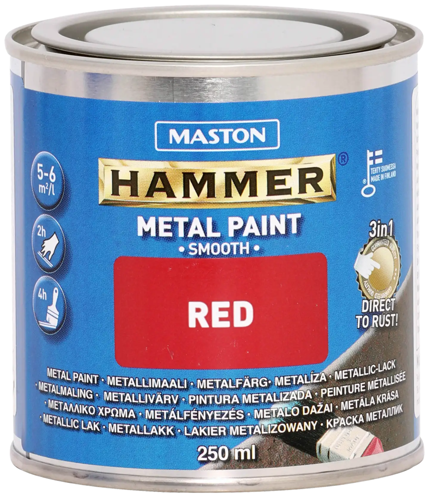 Maston metallimaali Hammer Sileä punainen 250 ml - 1