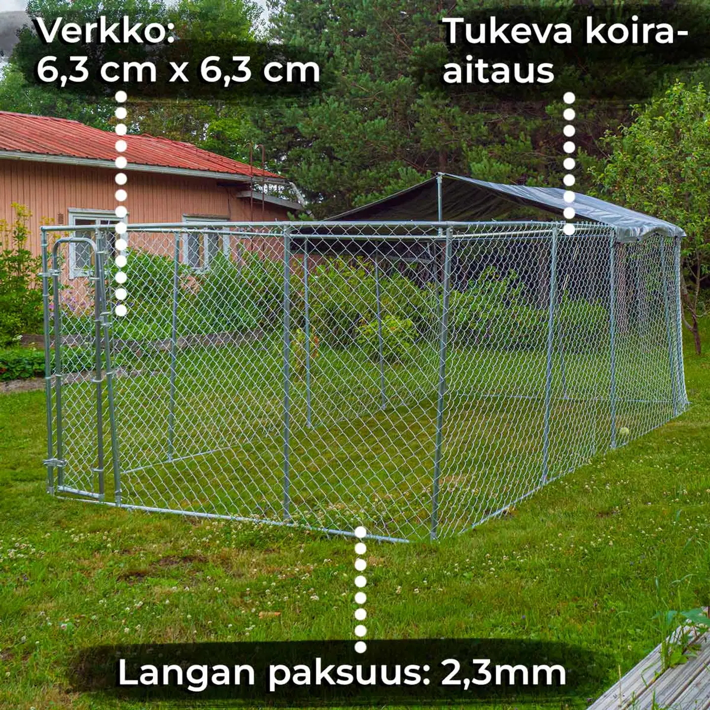 Trekker koira-aitaus katoksella 6x3 m harmaa - 3