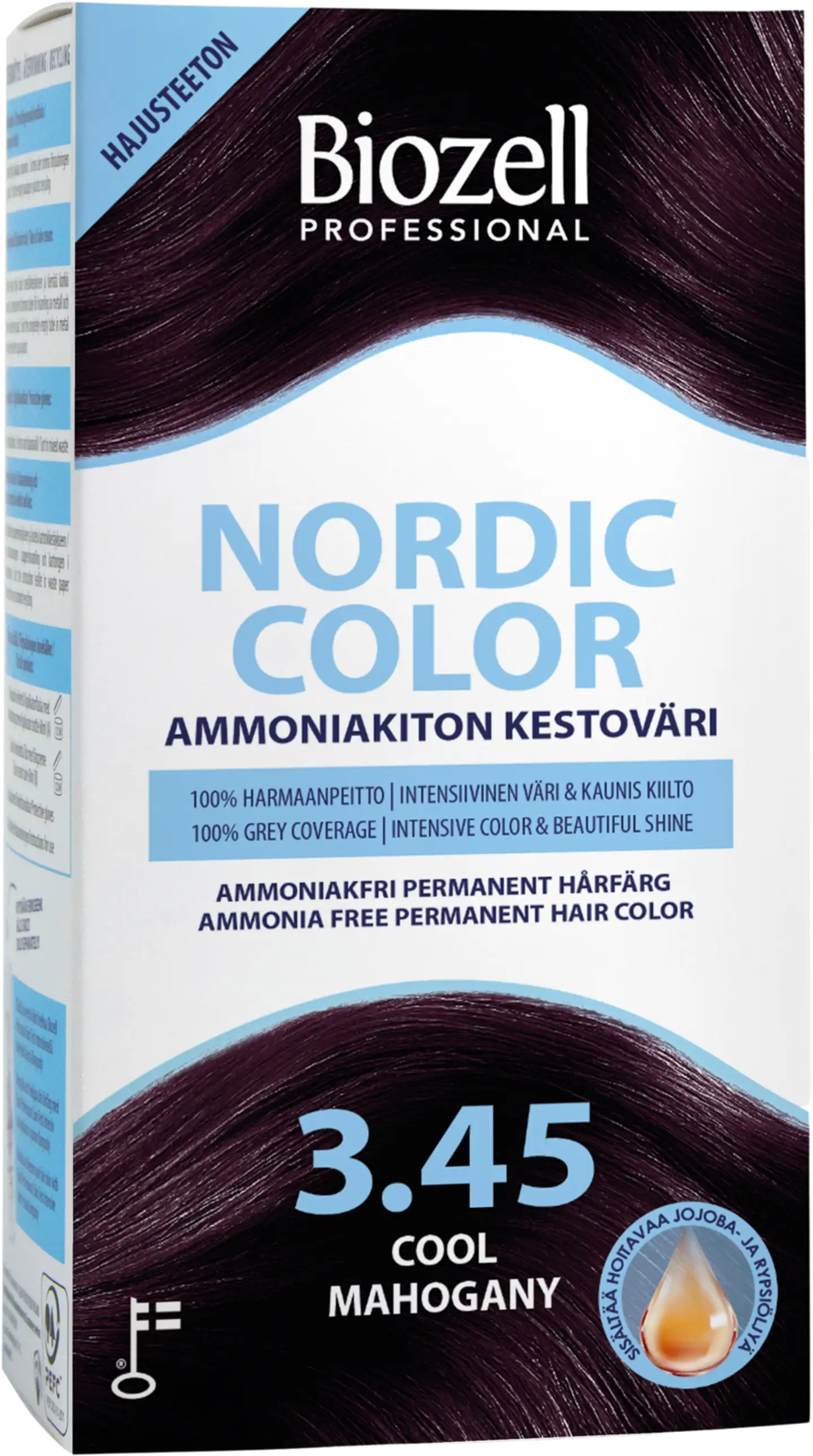 Biozell Professional Nordic Color ammoniakiton kestoväri Cool Mahogany 3.45 2x60ml