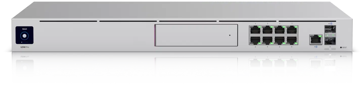 Ubiquiti 1U räkkiasenteinen 10 Gbps yhdyskäytävä HDD-laajennuksella UDM-PRO - 1