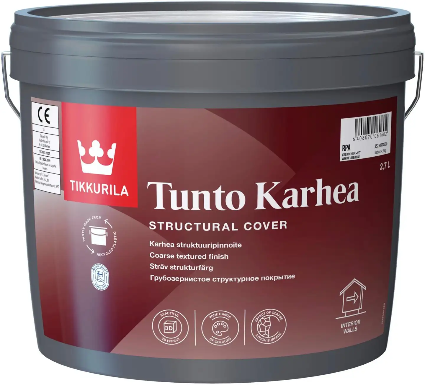 Tikkurila Tunto Karhea struktuuripinnoite 2,7l RPA valkoinen sävytettävissä täyshimmeä