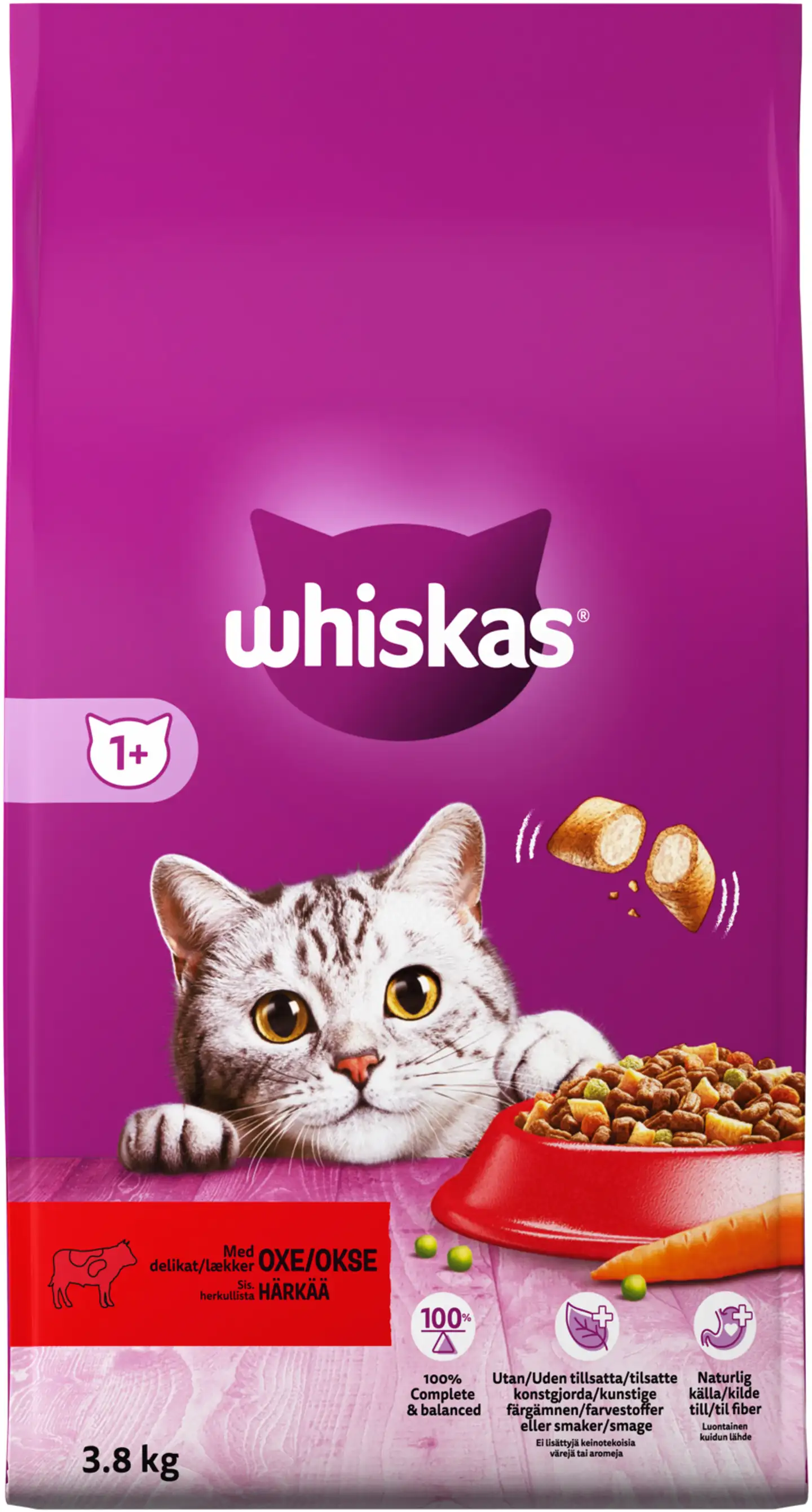 Whiskas 1+ sis. Härkää (3,8 kg)