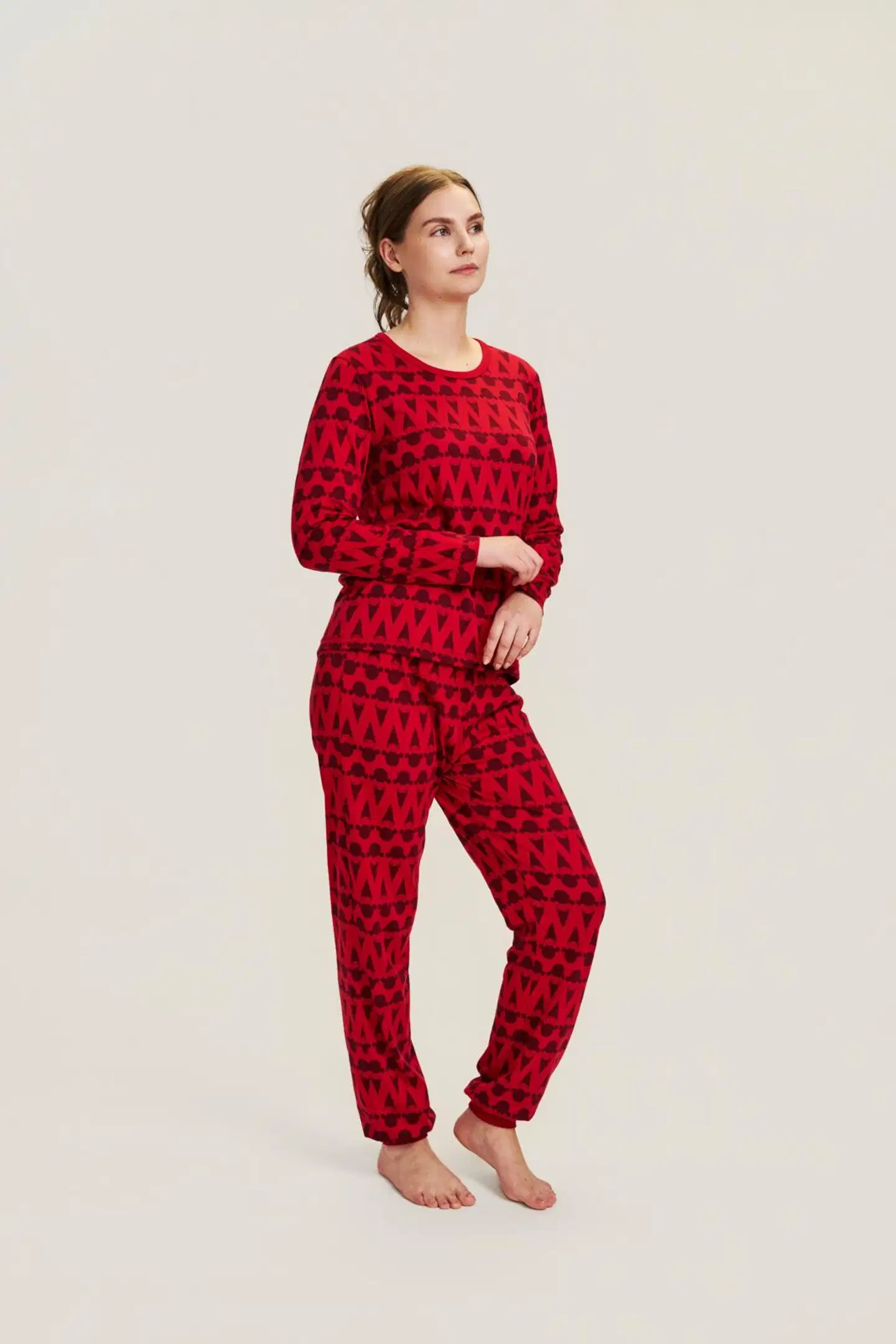 Aarikka naisten tonttupyjama F01976 - Punainen - 2