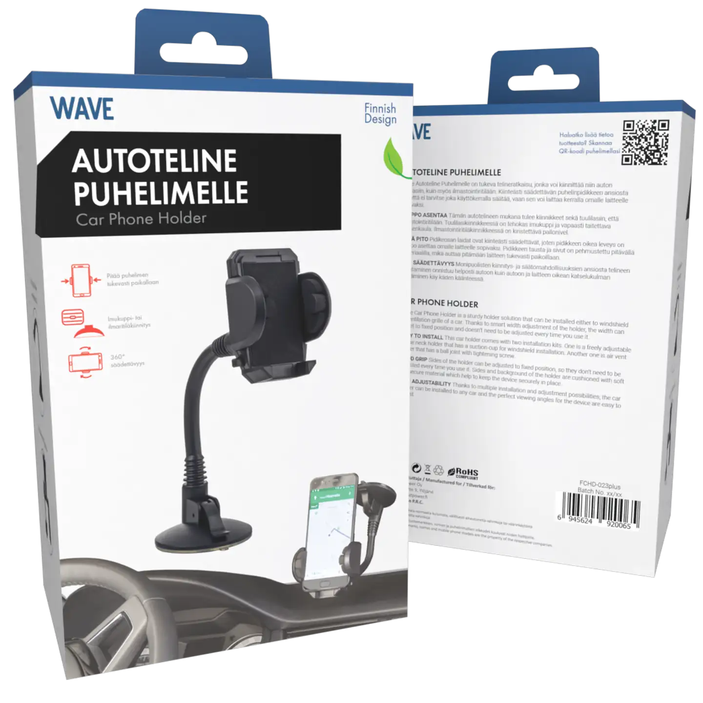 Wave autoteline puhelimelle 2in1 musta - 5