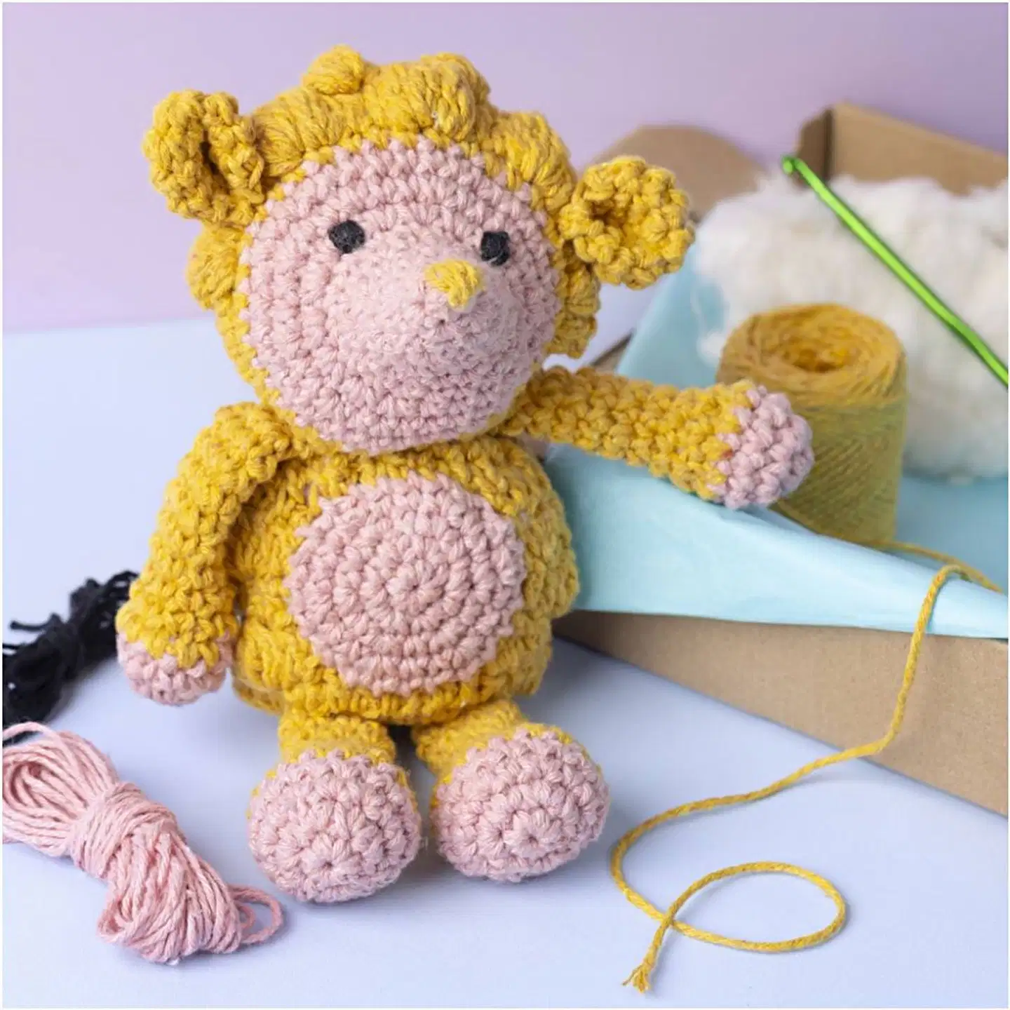 Amigurumi Askartelusetti, Siili, vaaleanrosa, lämmin keltainen, 1pkk/ 1 pkt - 5