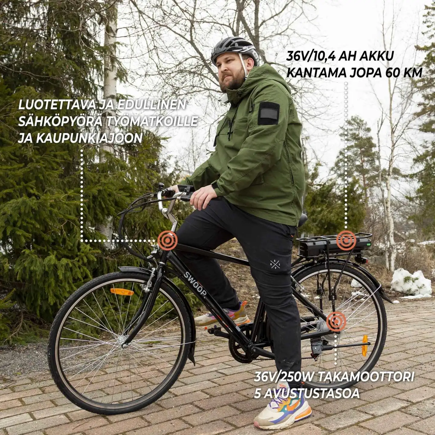 Swoop sähköpyörä Classic 28" 7-vaihdetta 36V/250W musta - 8