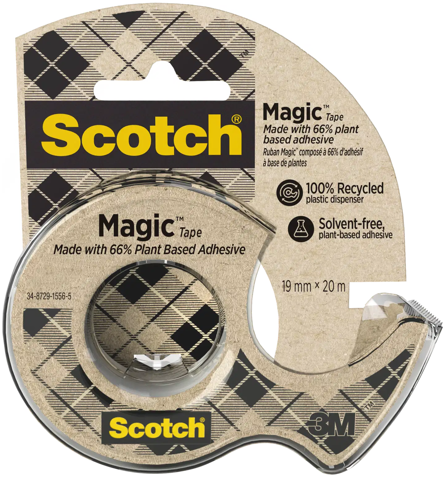 Scotch® Magic™ -teippi 9-1920D, valmistettu kasvipohjaisista materiaaleista, 19 mm x 20 m, 1 rulla + 1 kierrätetty katkaisulaite/pakkaus