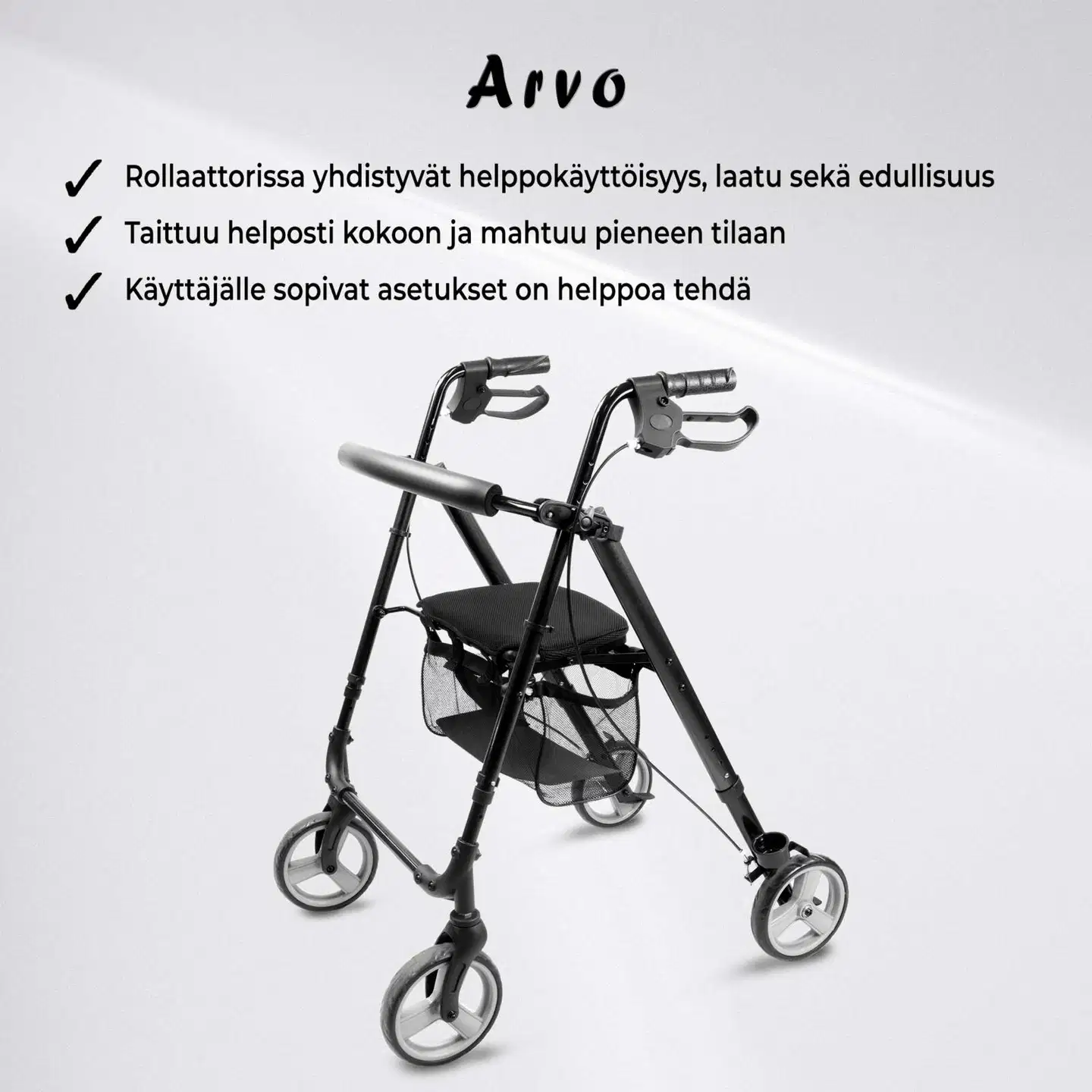 Arvo rollaattori kevyt, musta - 3