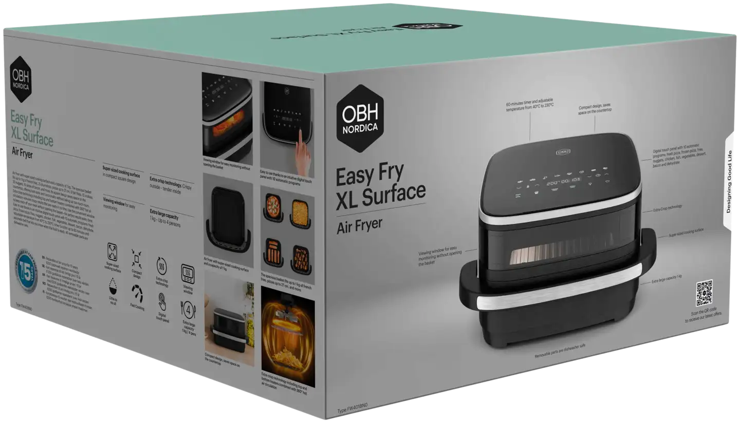 OBH Nordica Easy Fry XL Surface air fryer 1,0 kg, musta FW4018N0 - 5