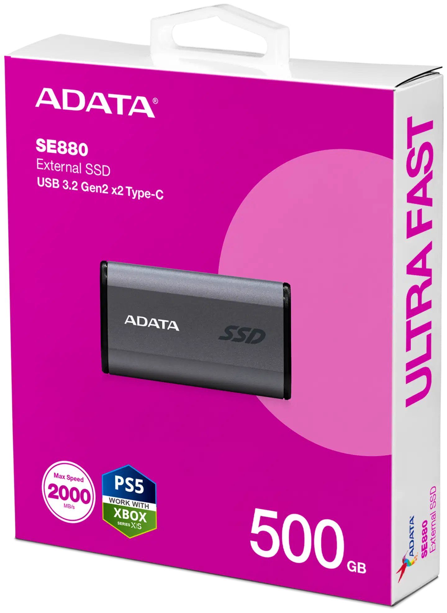 ADATA SE880 ulkoinen SSD-kiintolevy, 500 GB, harmaa (USB Type-C) - 2