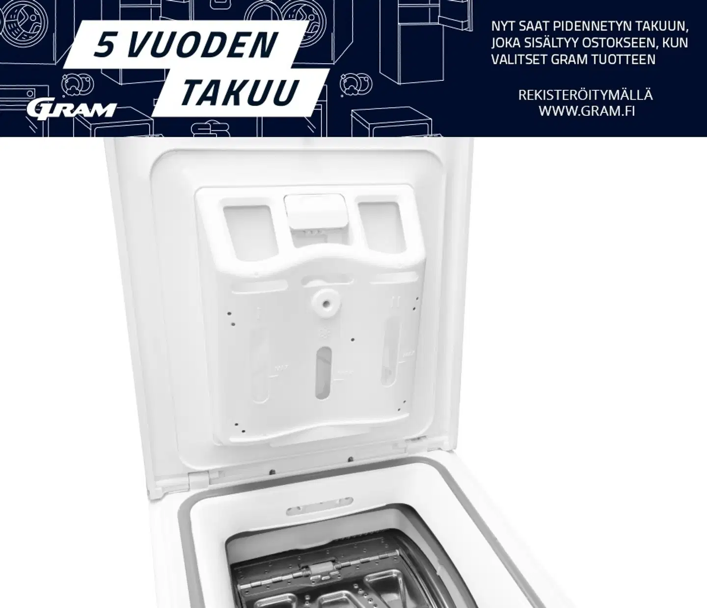 Gram päältä täytettävä pyykinpesukone WTL 21813-90 8kg valkoinen - 5