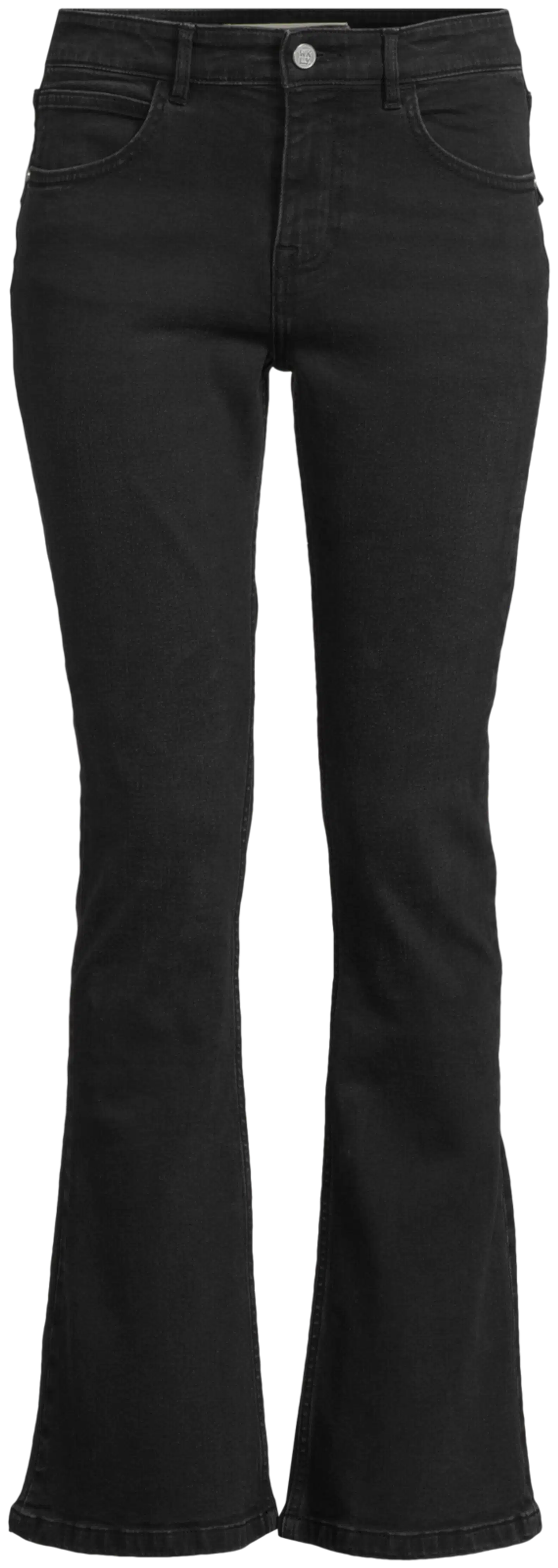 WKLY. naisten flare leg -farkut, matala istuvuus, koristeelliset läppätakataskut 222W282680 - Black denim - 2