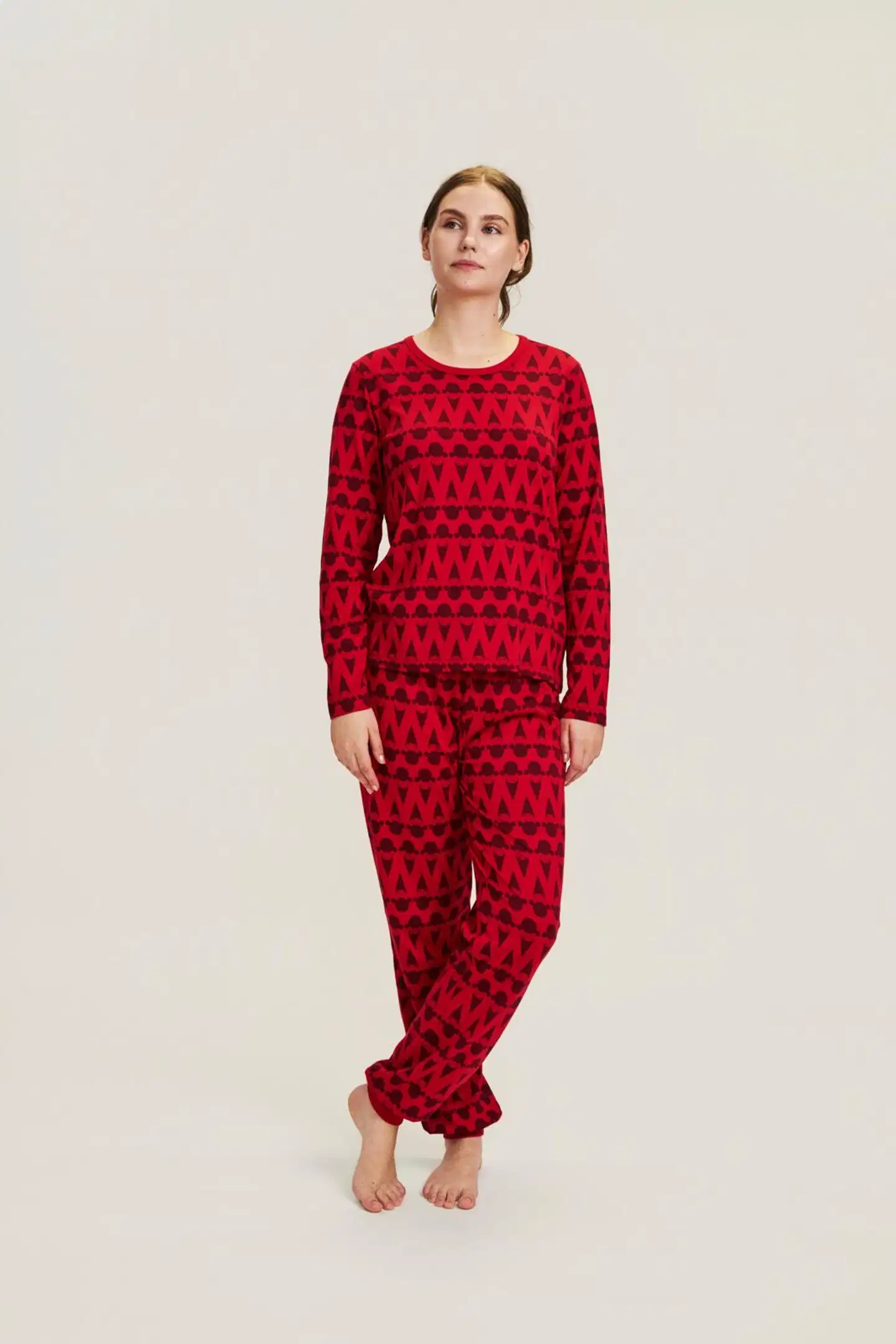 Aarikka naisten tonttupyjama F01976 - Punainen - 1