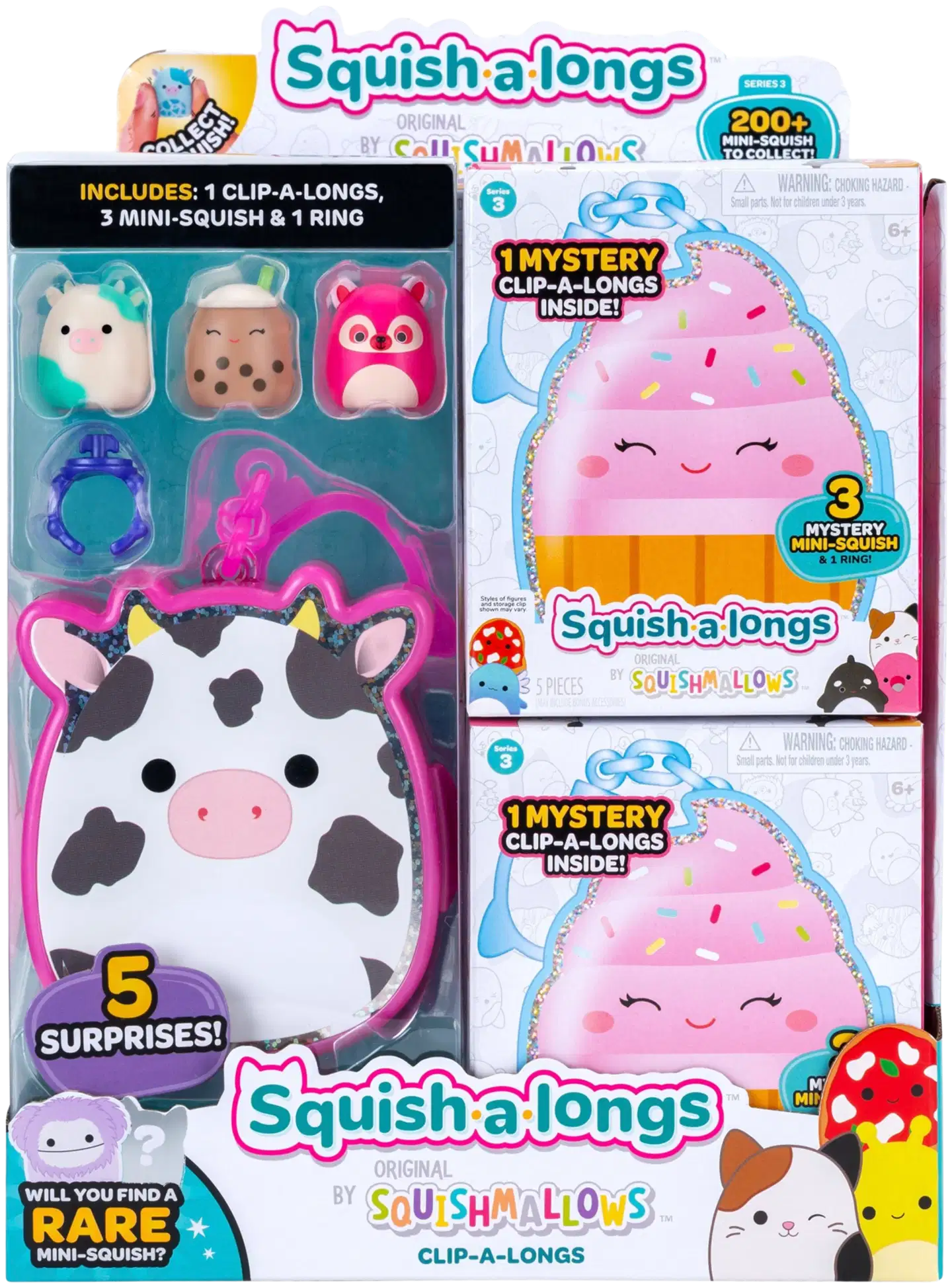 Squish-a-longs 2,5 cm hahmo 3 kpl - 4