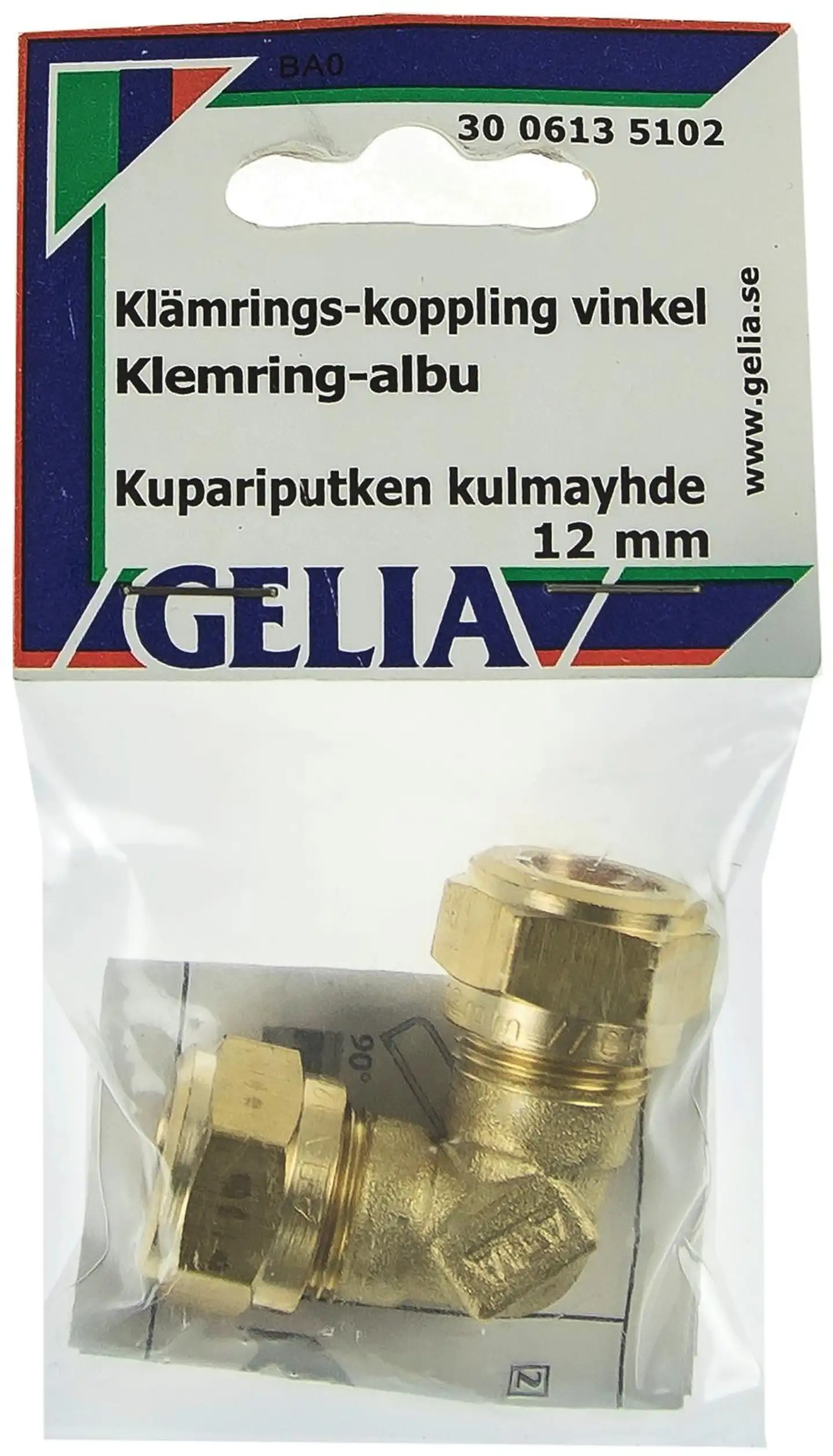 Gelia puserrusliitin kulma 12mm