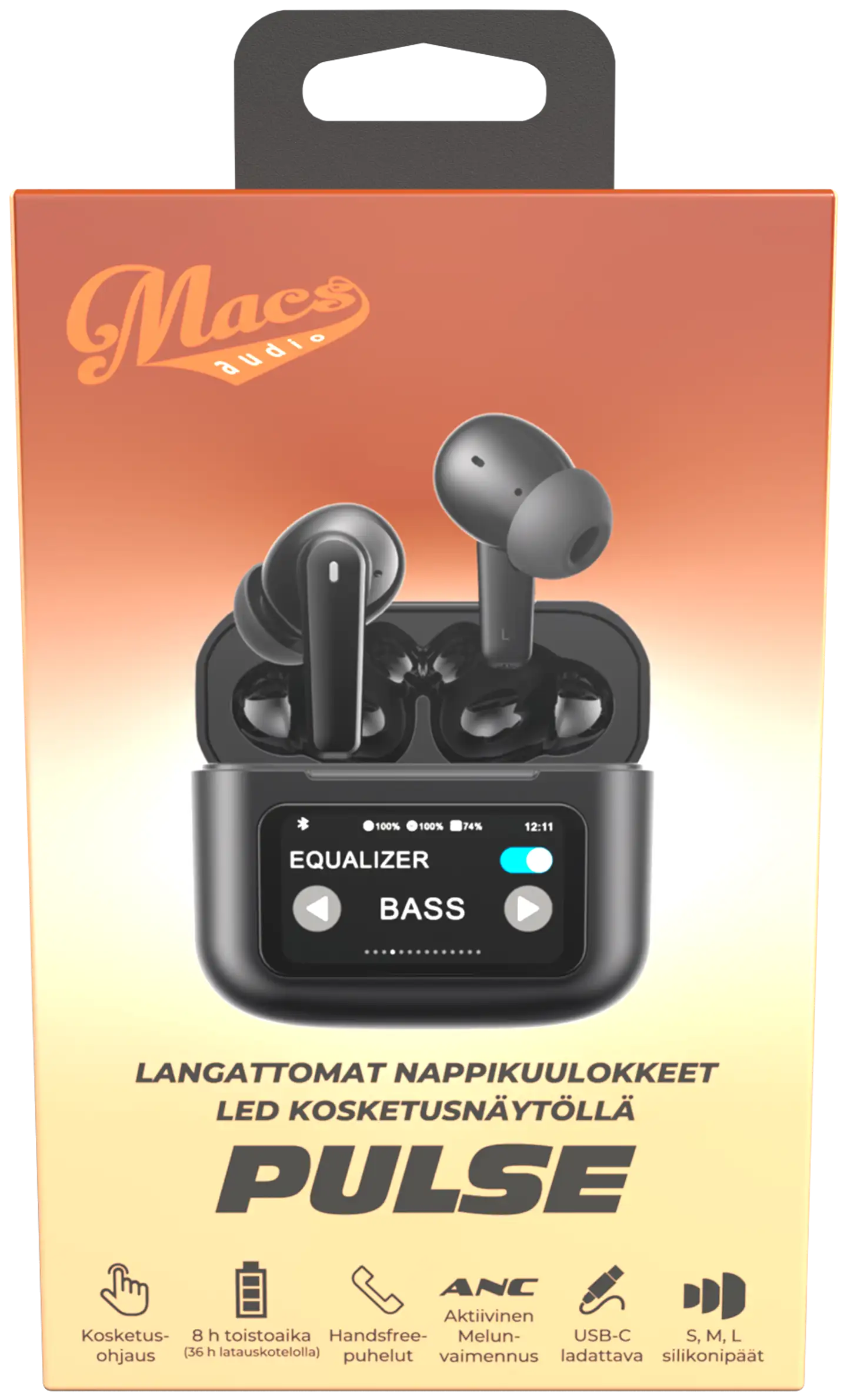 Macs langattomat vastamelunappikuulokkeet kosketusnäytöllä Pulse musta - 3