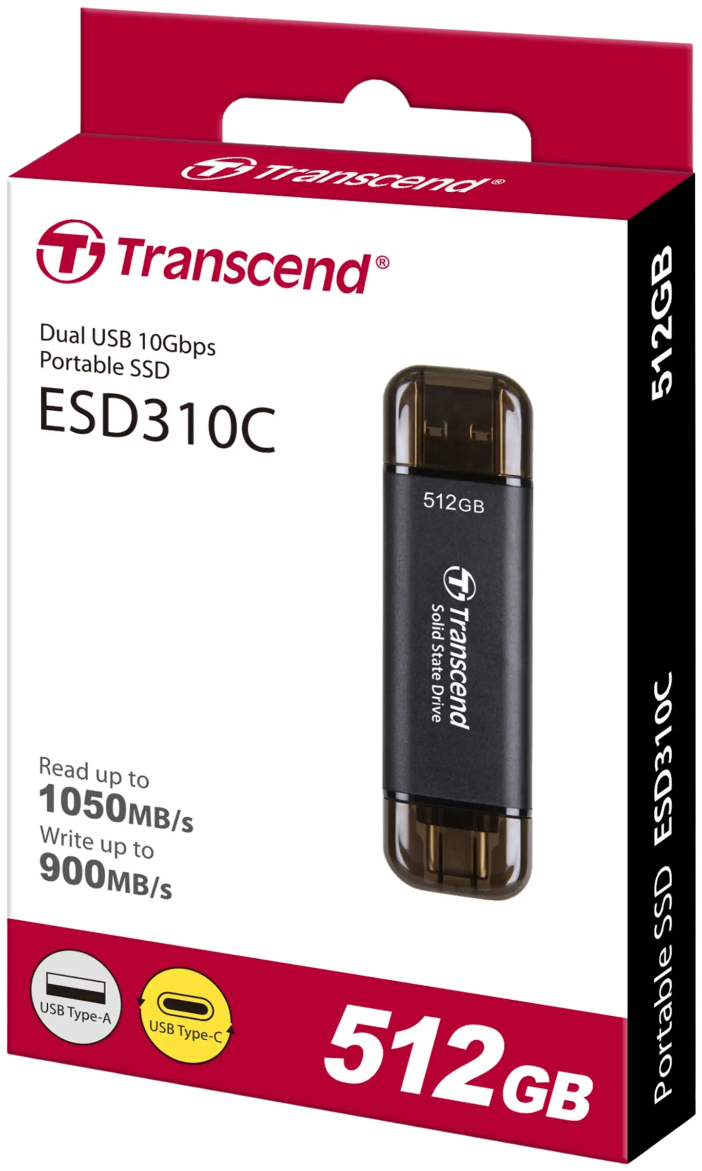 Transcend ulkoinen SSD-muisti ESD310C 512GB USB Type-C ja Type-A - 3