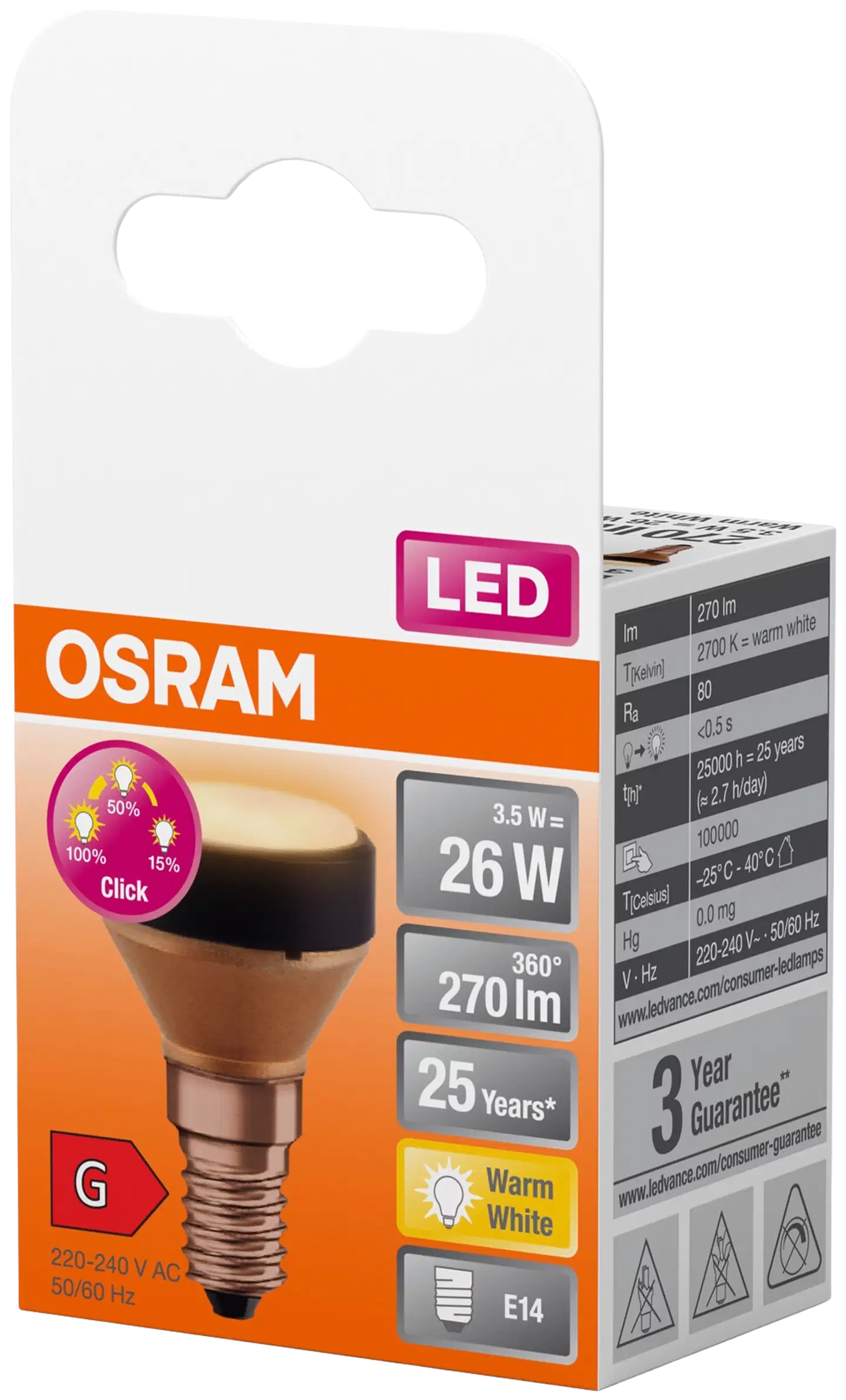 Osram LED-lamppu Flat 3,5W 2700K 270lm E14 3-Step Dim - 3