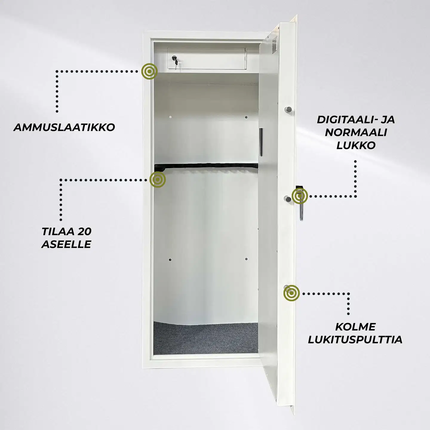 Trekker Asekaappi 20-Asetta AS2000, Valkoinen, Digitaalilukolla - 4