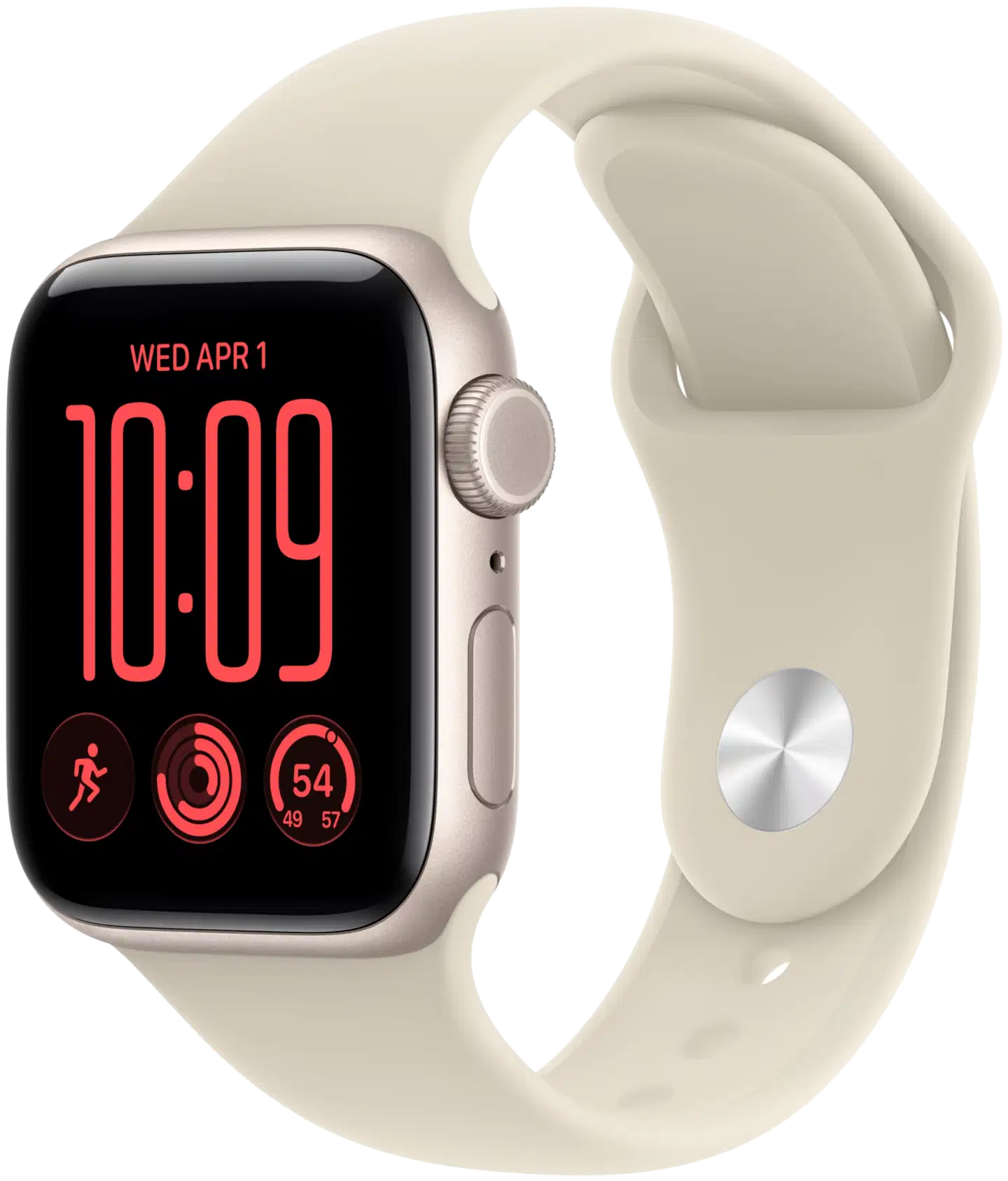 Apple Watch SE 3 GPS 44 mm:n tähtivalkea alumiinikuori ja hiekanvärinen urheiluranneke - M/L - MJL54QN/A - 2