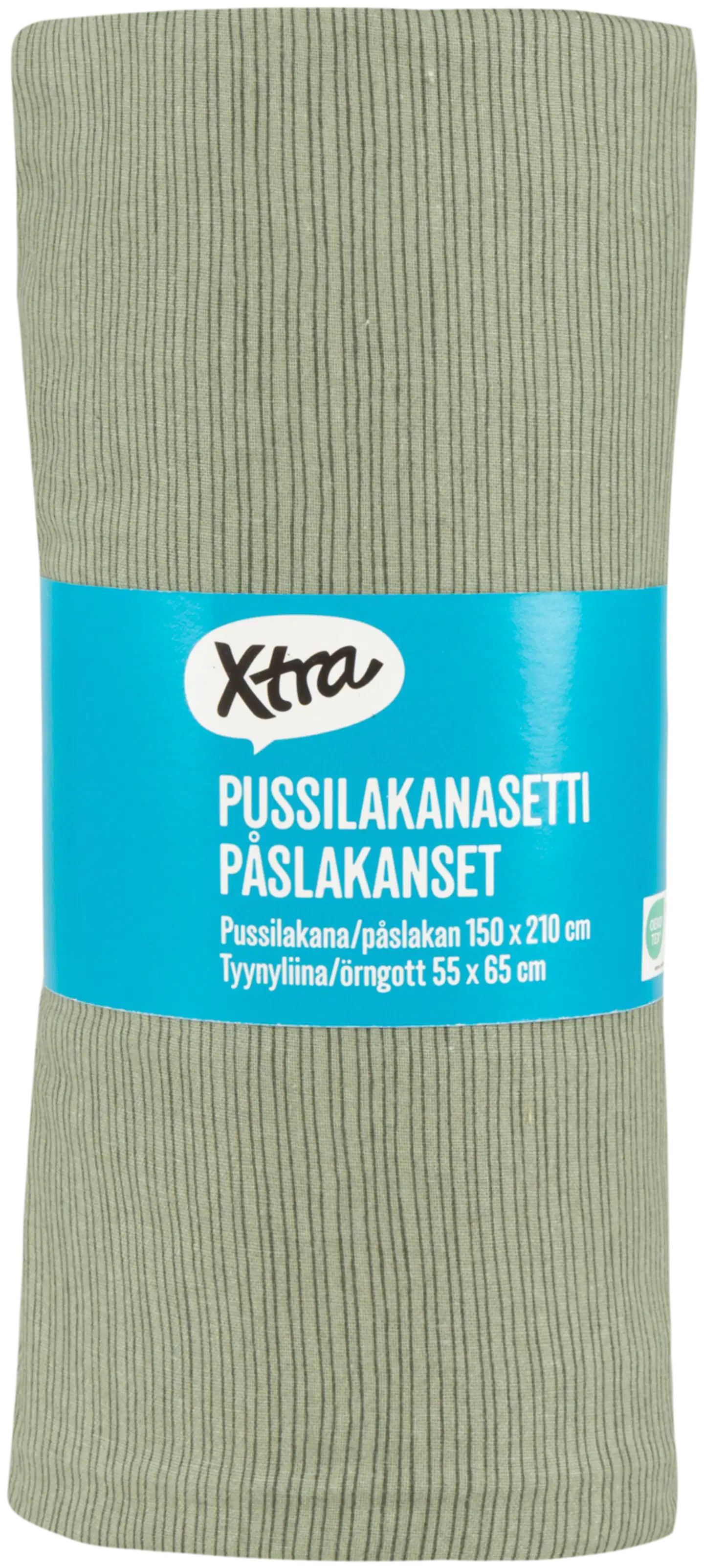 Xtra pussilakanasetti Pinstripe 150x210 cm tummanvihreä - 2