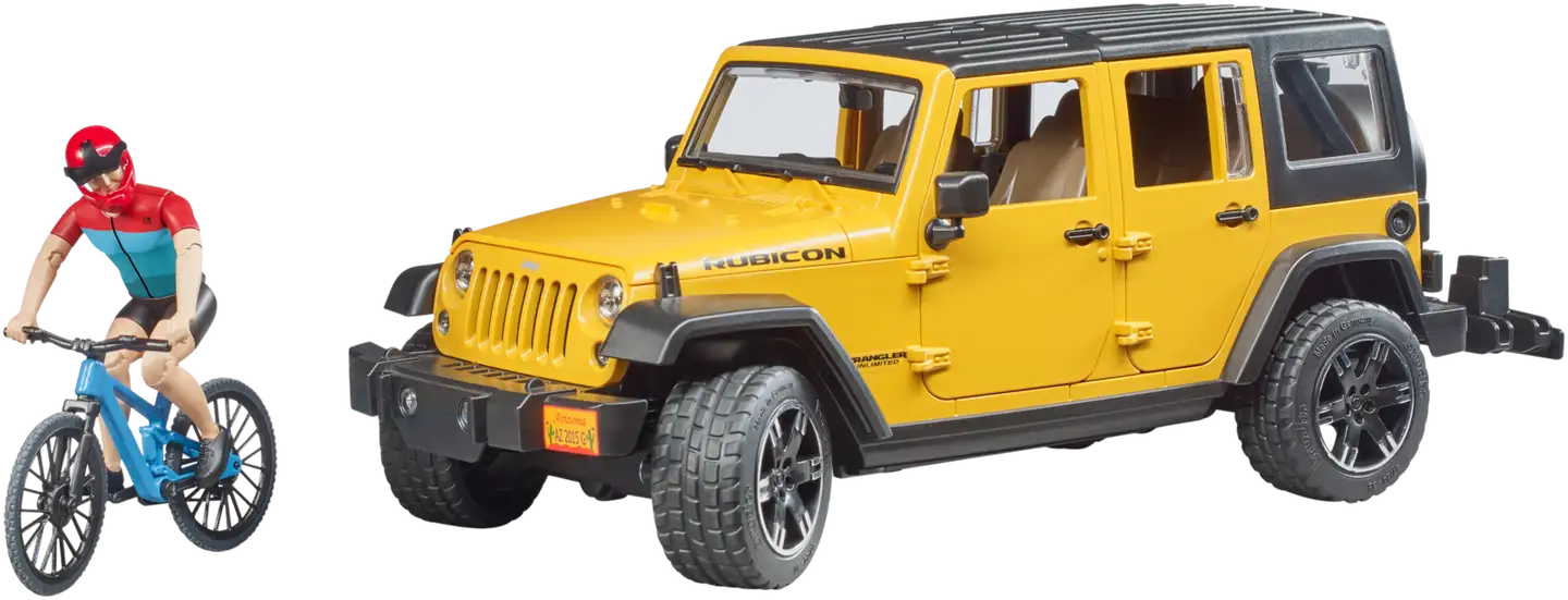 Bruder Jeep Wrangler Rubicon maastopyörällä ja -pyörälijällä