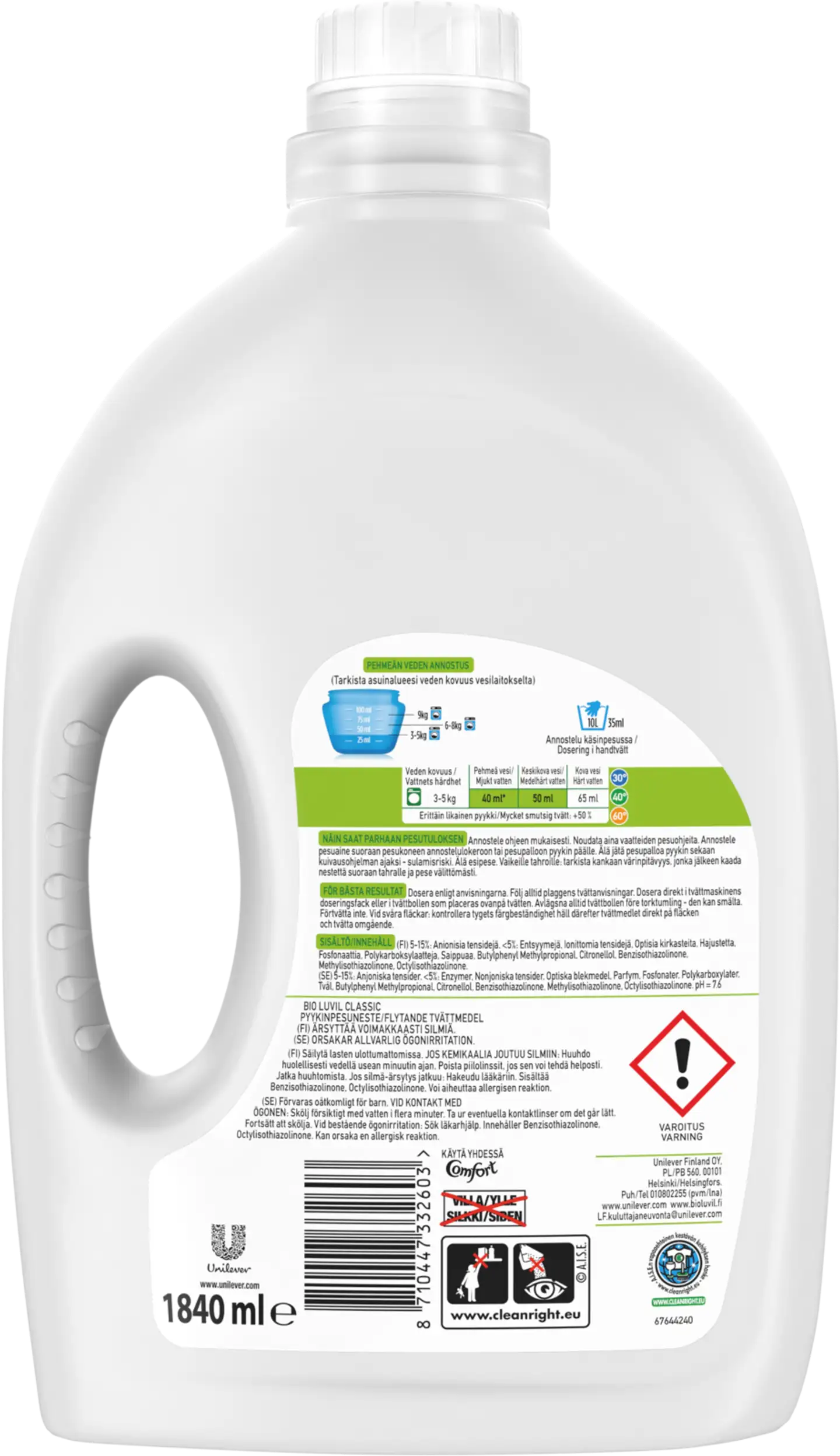 Bio Luvil Classic Pyykinpesuaine Valkoisille vaatteille 1.84 L 46 pesua - 2