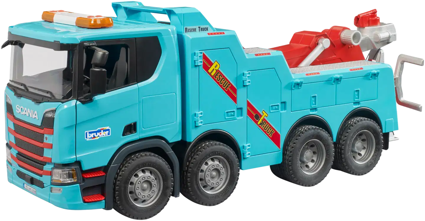 Bruder lelu Scania Super 560R raskaan kaluston hinausauto valoilla ja äänillä - 1