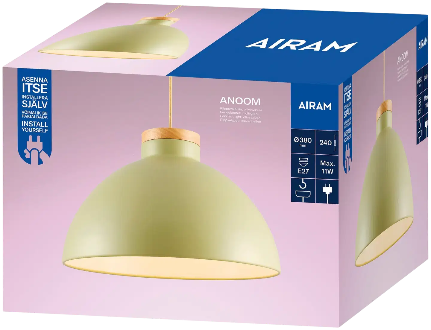 Airam Anoom 38 riippuvalaisin E27 vihreä - 2