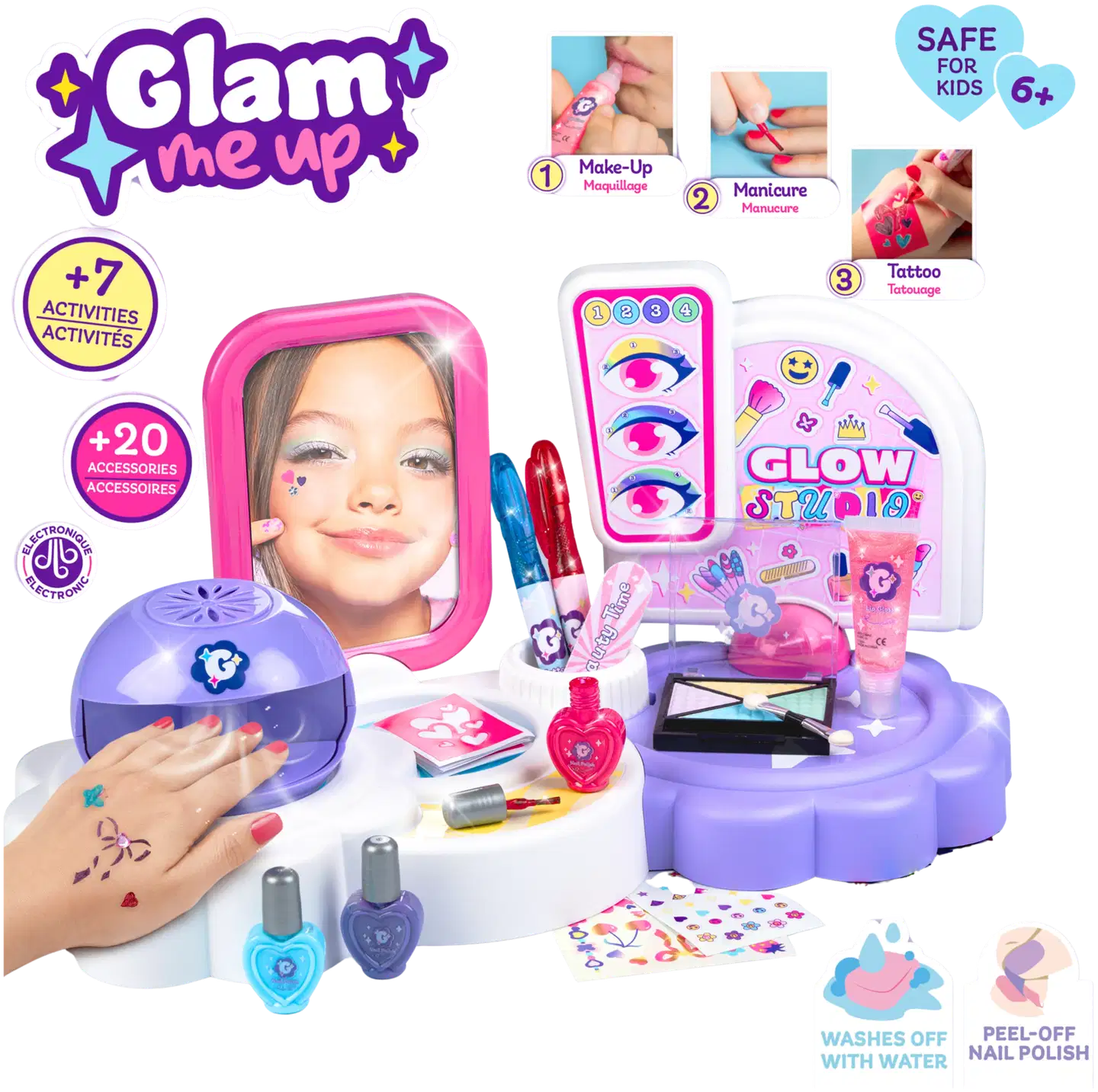 Smoby Glam 3in1 kauneusstudio; meikki-, manikyyri- ja tatuointileikkisetti - 3
