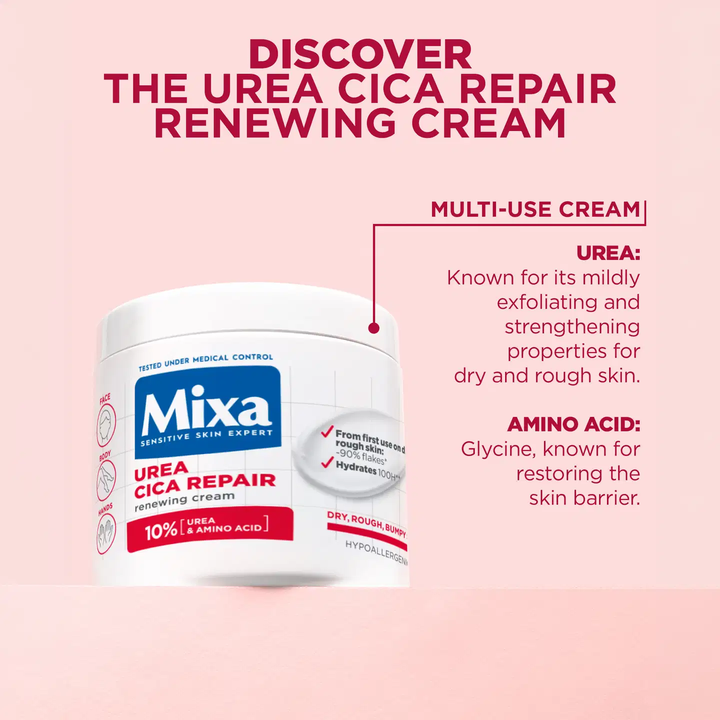 Mixa Urea Cica Repair Renewing Cream Ihoa uudistava voide kuivalle ja karhealle iholle 400ml - 5