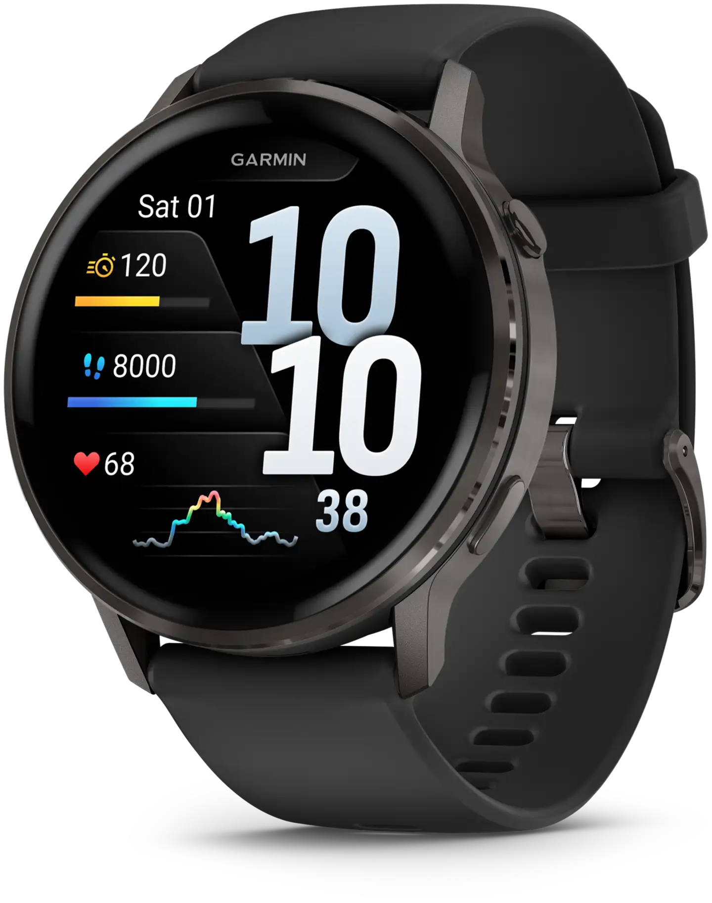 Garmin älykello Venu 4 – 45 mm, tummaharmaa, musta silikoniranneke - 1