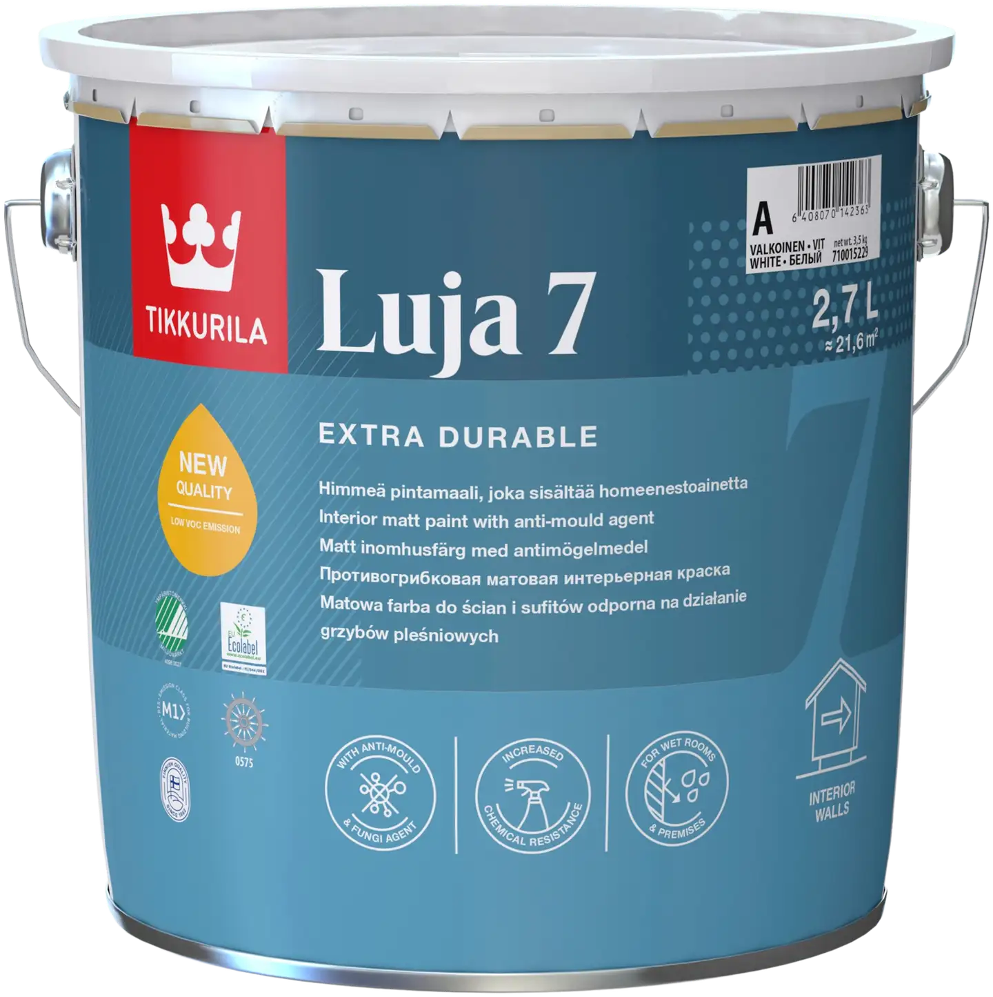 Tikkurila pintamaali Luja 7 2,7 l A valkoinen sävytettävissä himmeä