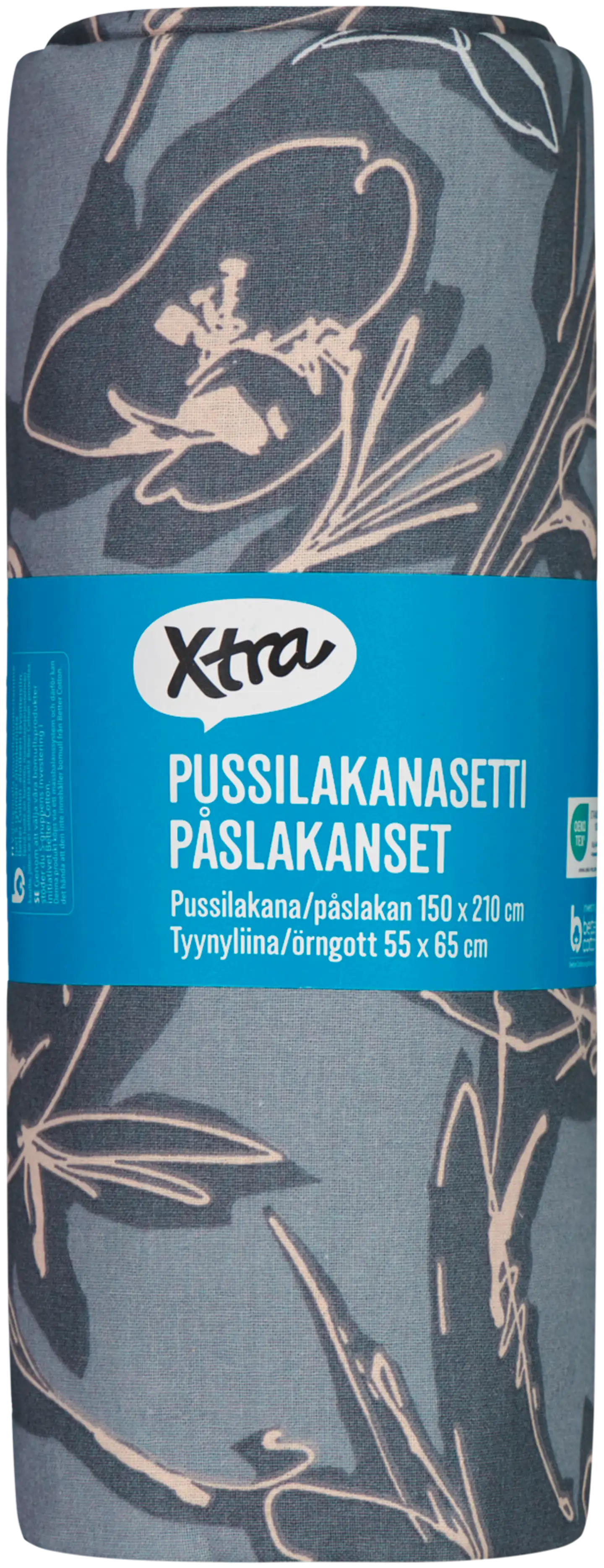 Xtra pussilakanasetti Vine 150x210 cm, tumman harmaa - 2