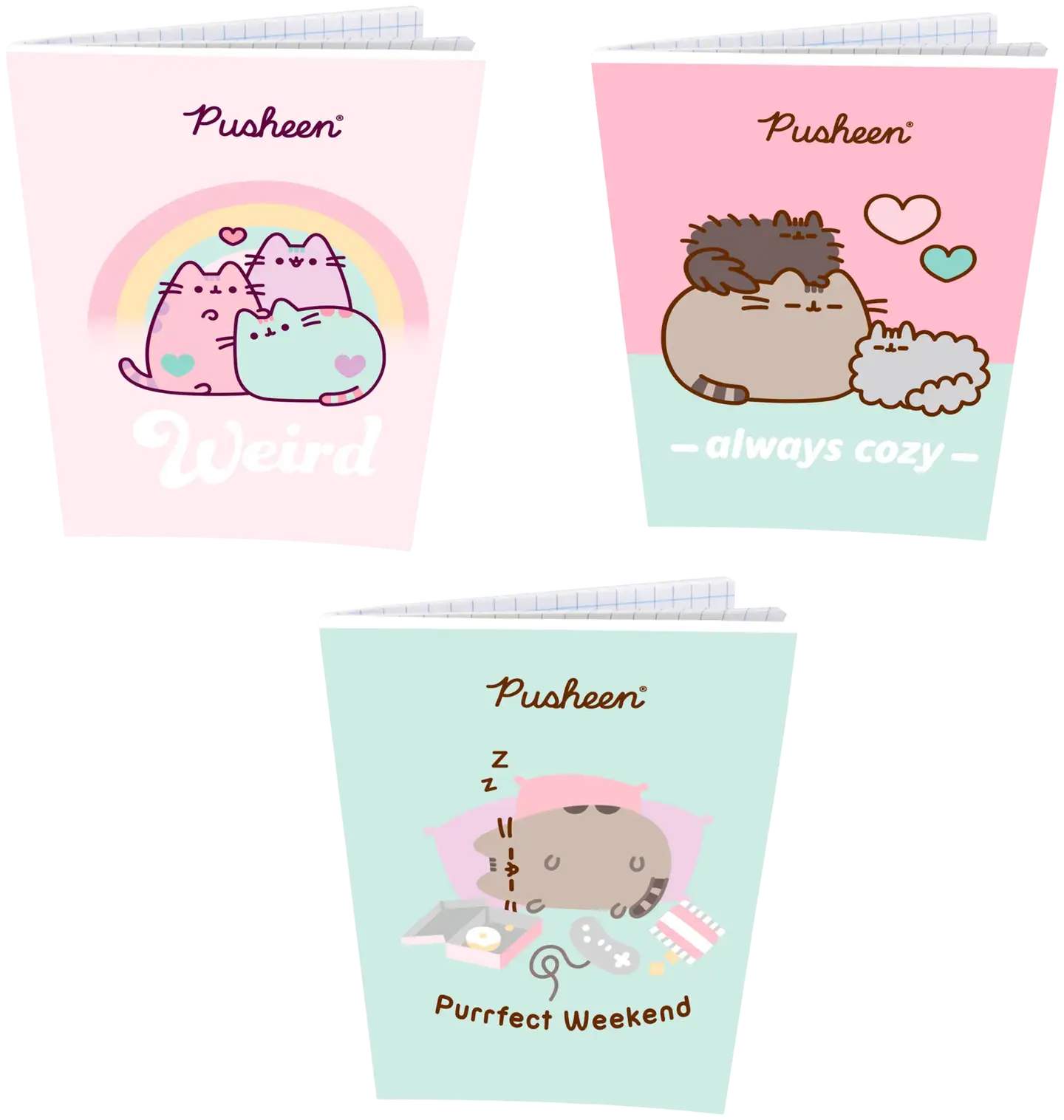 Pusheen A5 nidottu vihko ruuduilla, 32 sivua, erilaisia