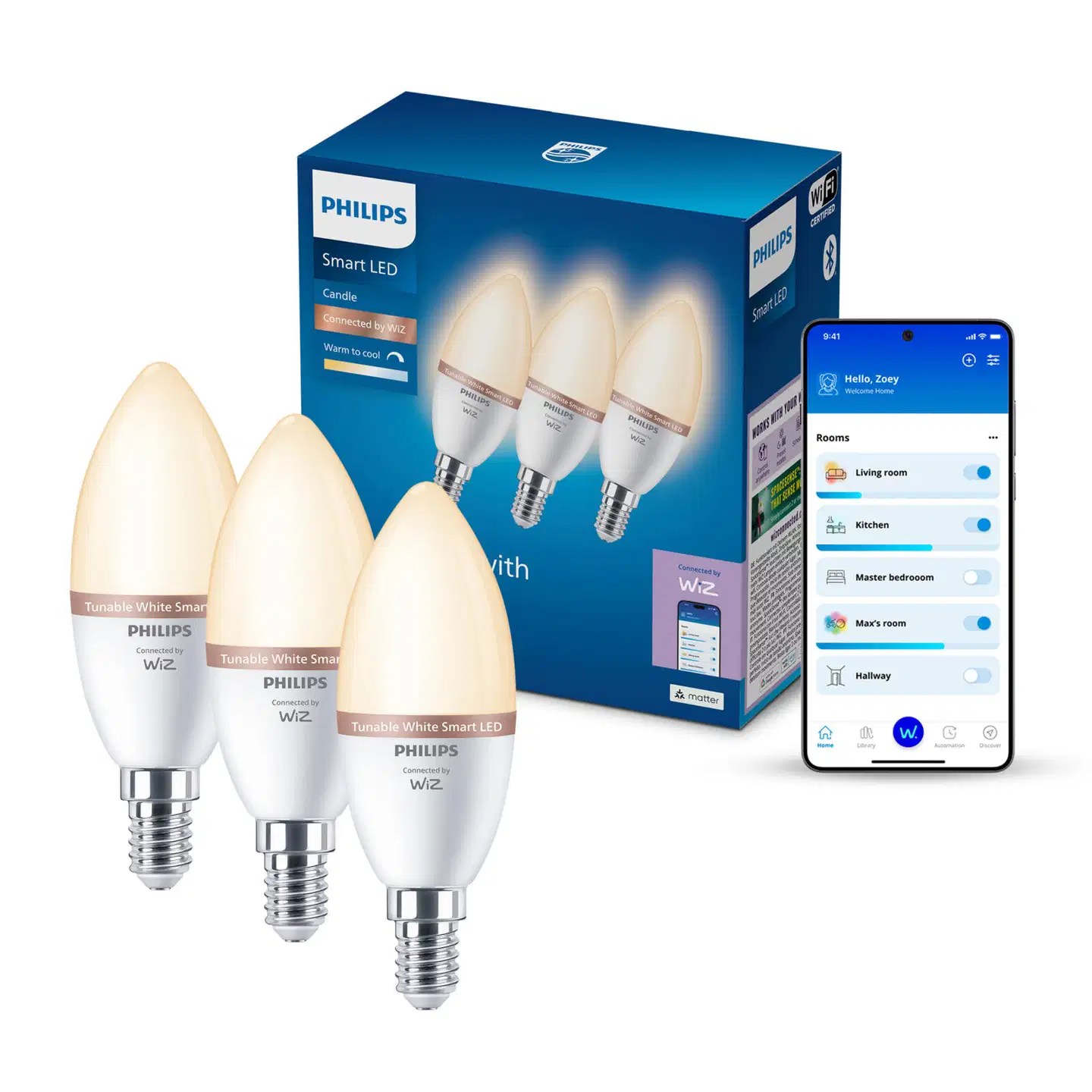 Philips Smart Lighting LED-filamenttilamppu 5W C37 E14 2700-6500K 470lm tunable white 3 kpl - 3