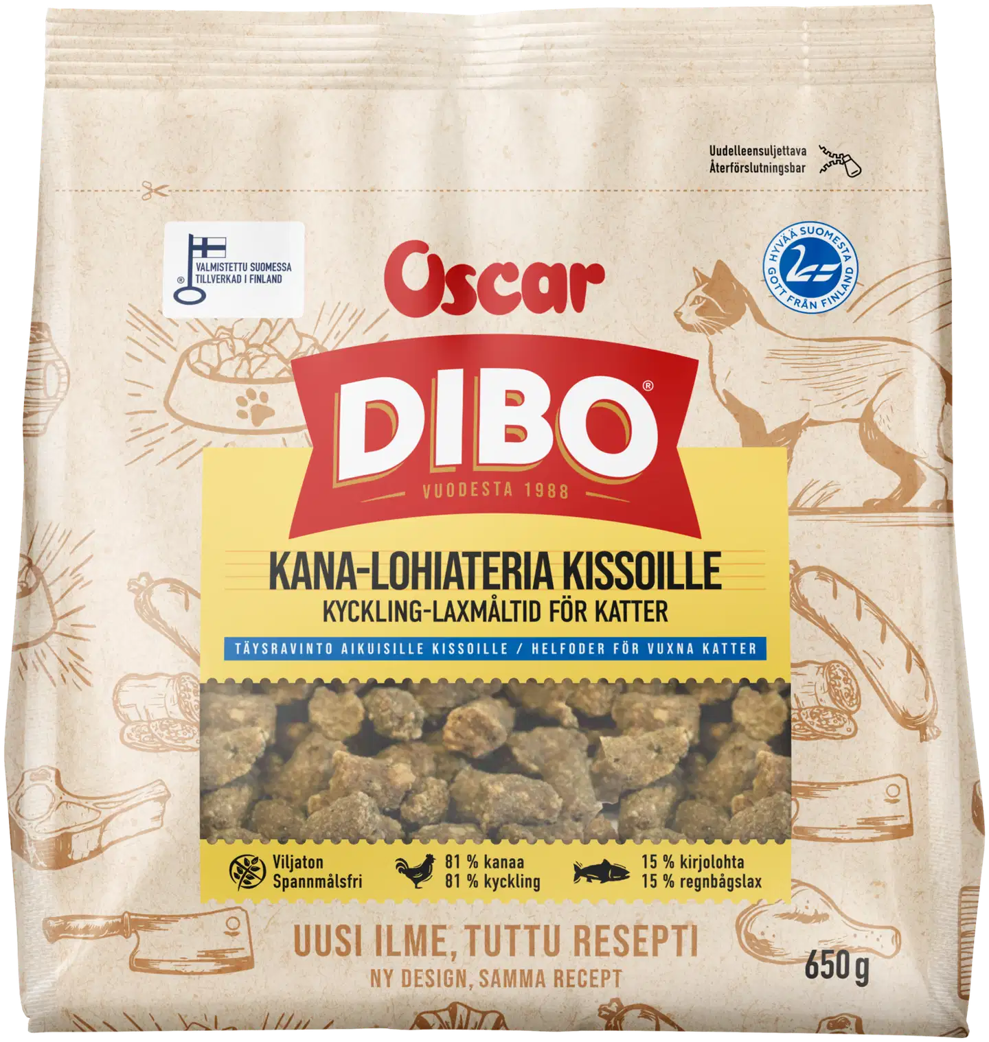 DIBO Kana-lohiateria kissoille täysravinto 650g
