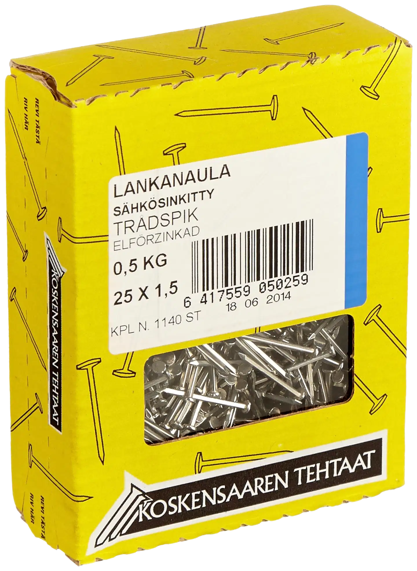 Koskensaaren Tehtaat Lankanaula sink. 0,5kg 25x1,5mm - 1