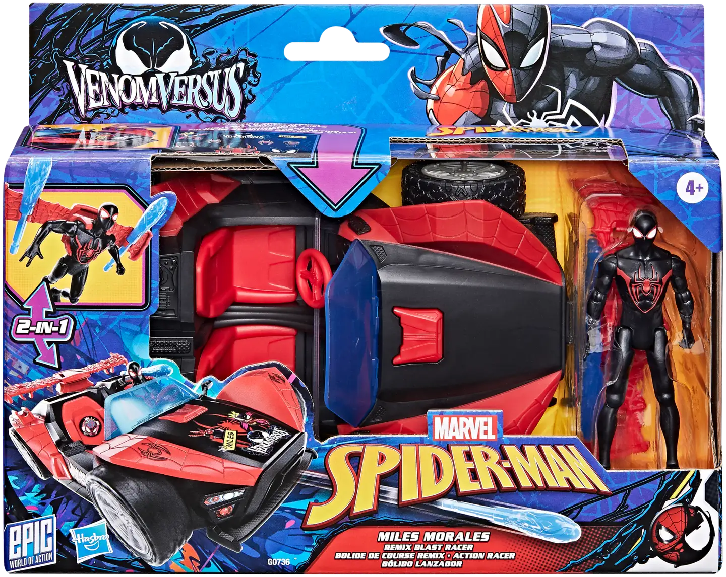 Spider-Man Leikkisetti Spider-auto ja Miles Morales 10cm - 1
