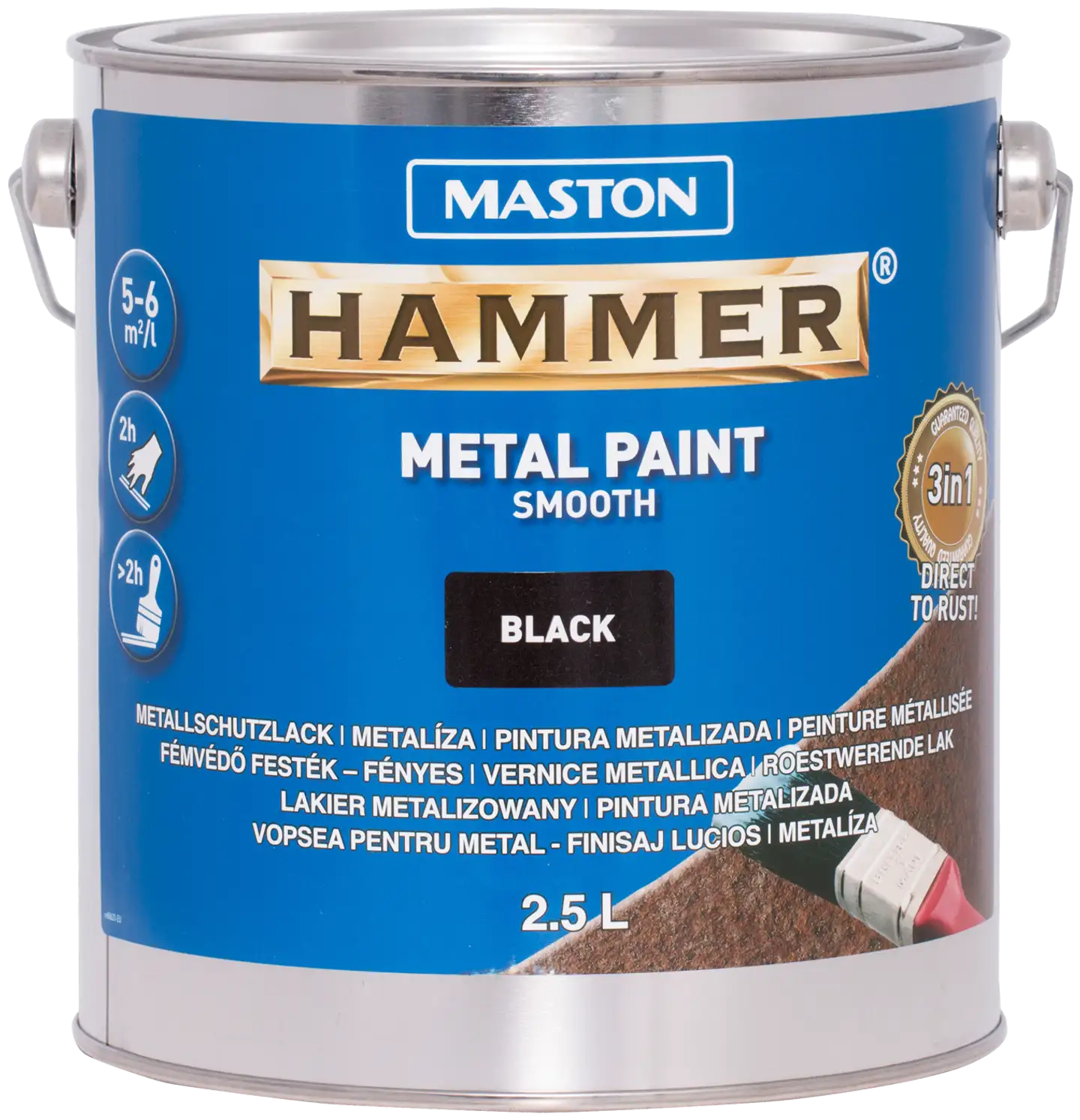 Maston metallimaali Hammer Sileä musta 2,5 l - 1