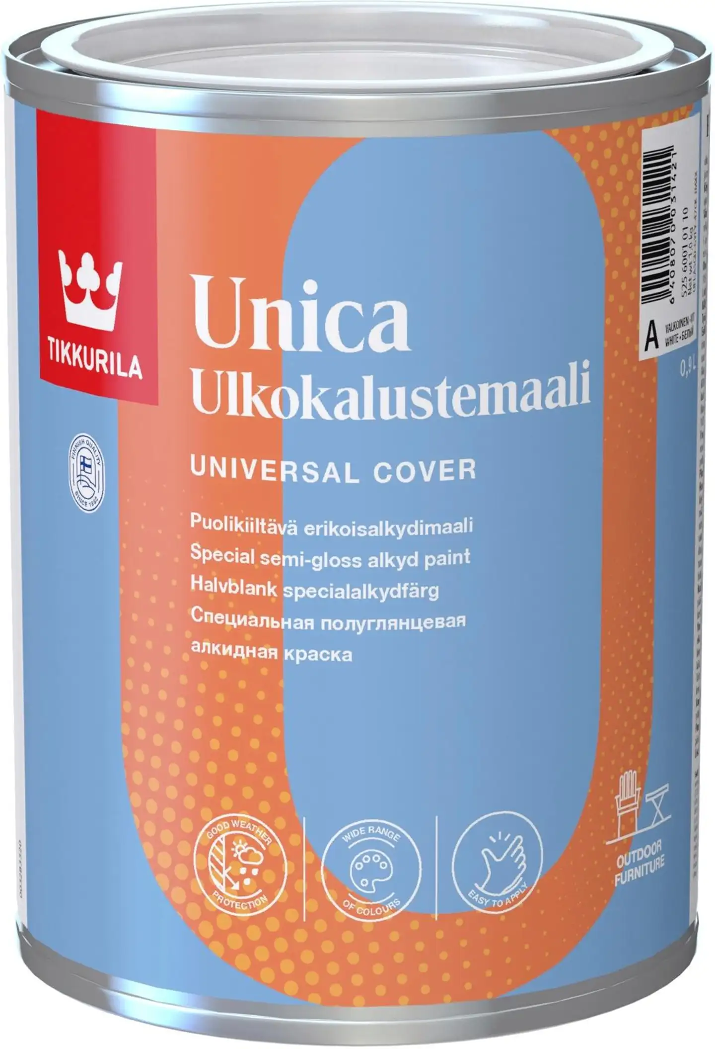 Tikkurila ulkokalustemaali Unica 0,9 l A valkoinen sävytettävissä puolikiiltävä