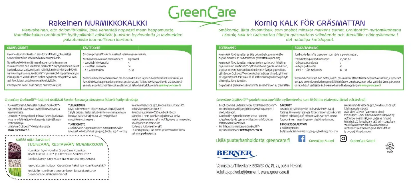 GreenCare GroBiootti rakeinen nurmikkokalkki 10 kg - 2