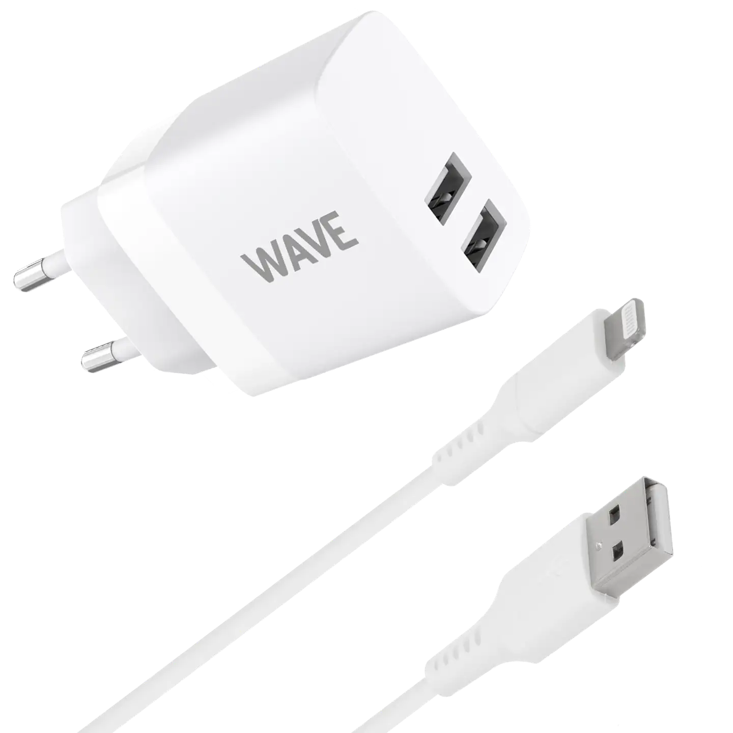 Wave 17 W verkkolaturi 2 x USB-A + Apple Lightning (MFI) -kaapeli valkoinen - 1